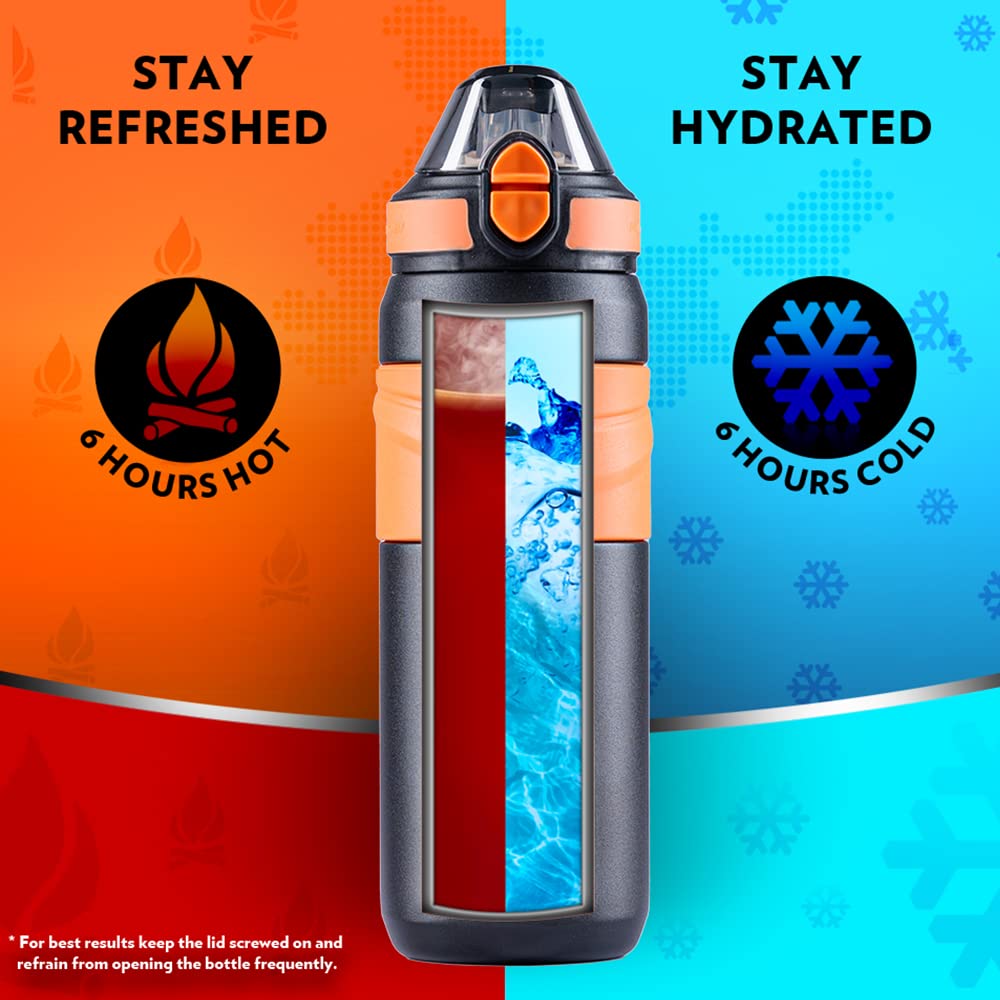 Borosil Hydra Adventure Stainless Steel Water Bottle - 560ml Double Wall Vacuum Insulated for Hot & Cold Drinks - Leakproof & Durable - Perfect for Hiking, Camping, Gym & Outdoor Activities - Black