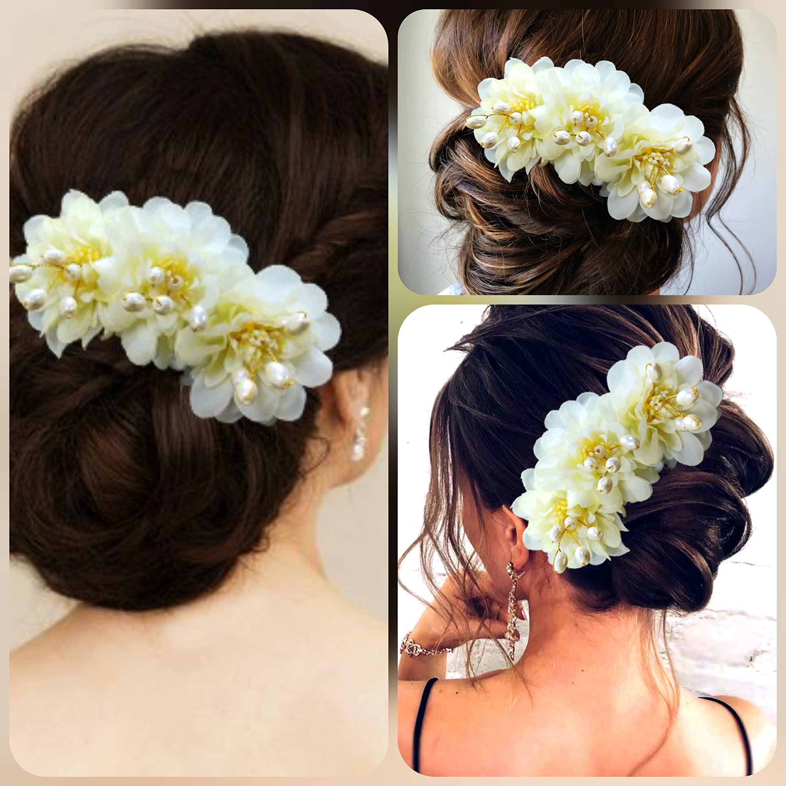 Rose Flower Hair Comb Slide - Elegant Hair Accessories for Women & Girls | Perfect for Weddings, Prom, Parties & Everyday Wear (Cream, 2285)