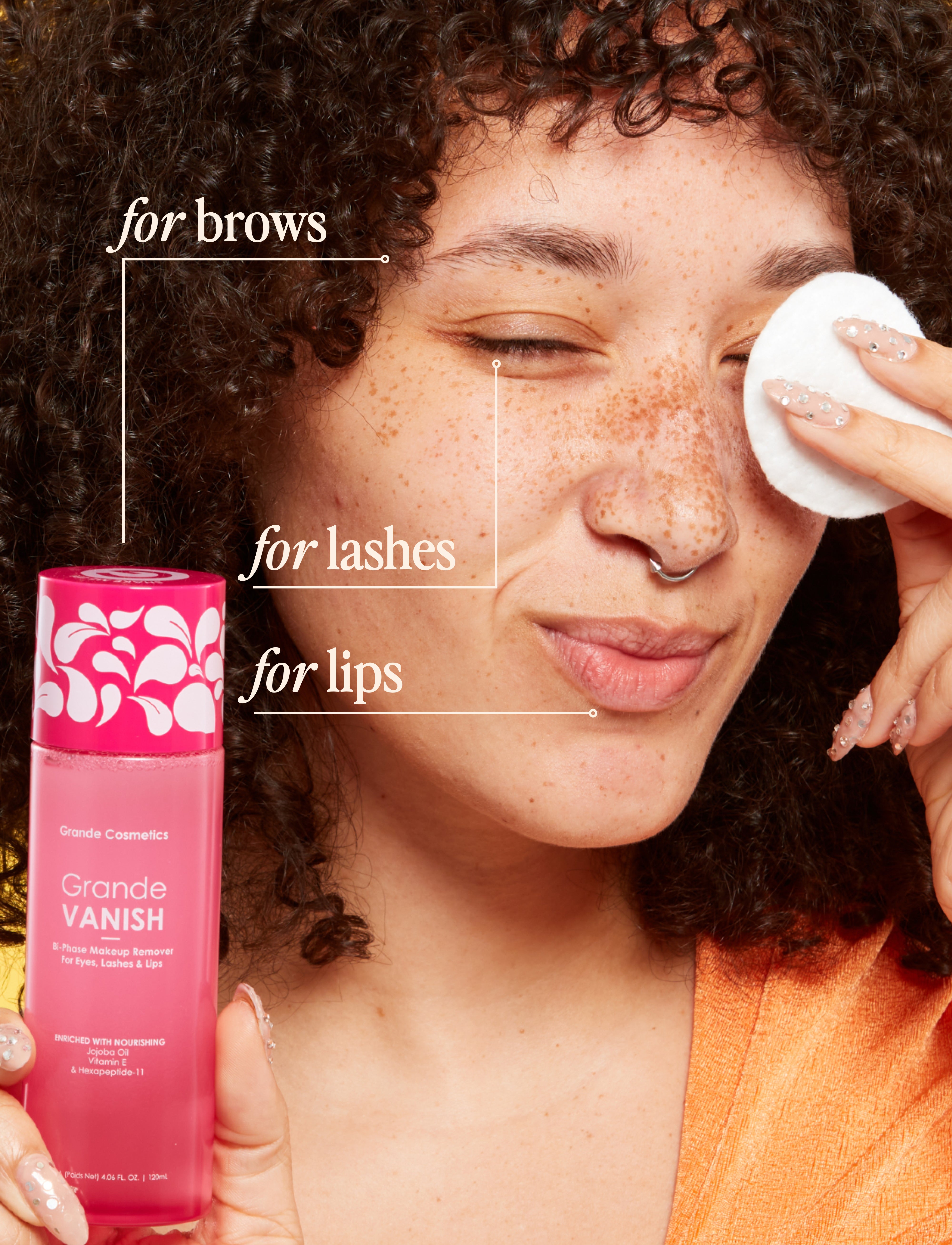 Grande Vanish Bi-Phase Makeup Remover for Eyes, Lashes & Lips - Gentle Waterproof Makeup Remover for Sensitive Skin | Perfect for Nighttime Routine & Travel