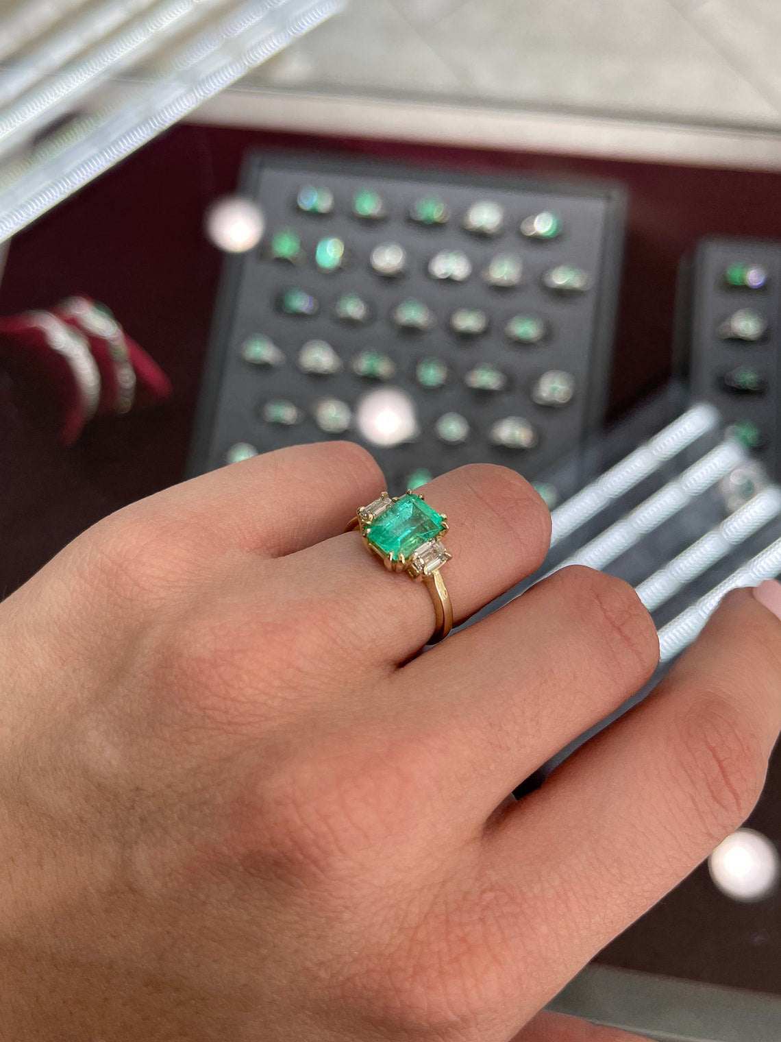 2.98tcw Emerald Three Stone Cut Diamond Ring in 14K Yellow Gold - Elegant Jewelry for Weddings, Anniversaries & Special Occasions