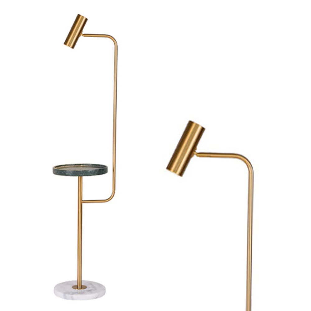 Modern Farmhouse Floor Lamp with End Table & Adjustable LED Light - Marble Shelf Standing Lamp for Living Room, Bedroom, Reading Nook | Cozy Home Lighting & Study Corner Decor