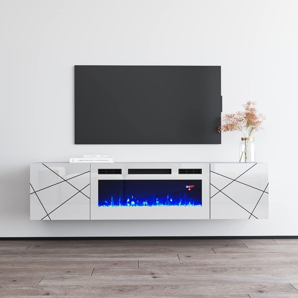 Modern WH-EF TV Stand with Electric Fireplace & Storage Cabinets - 70