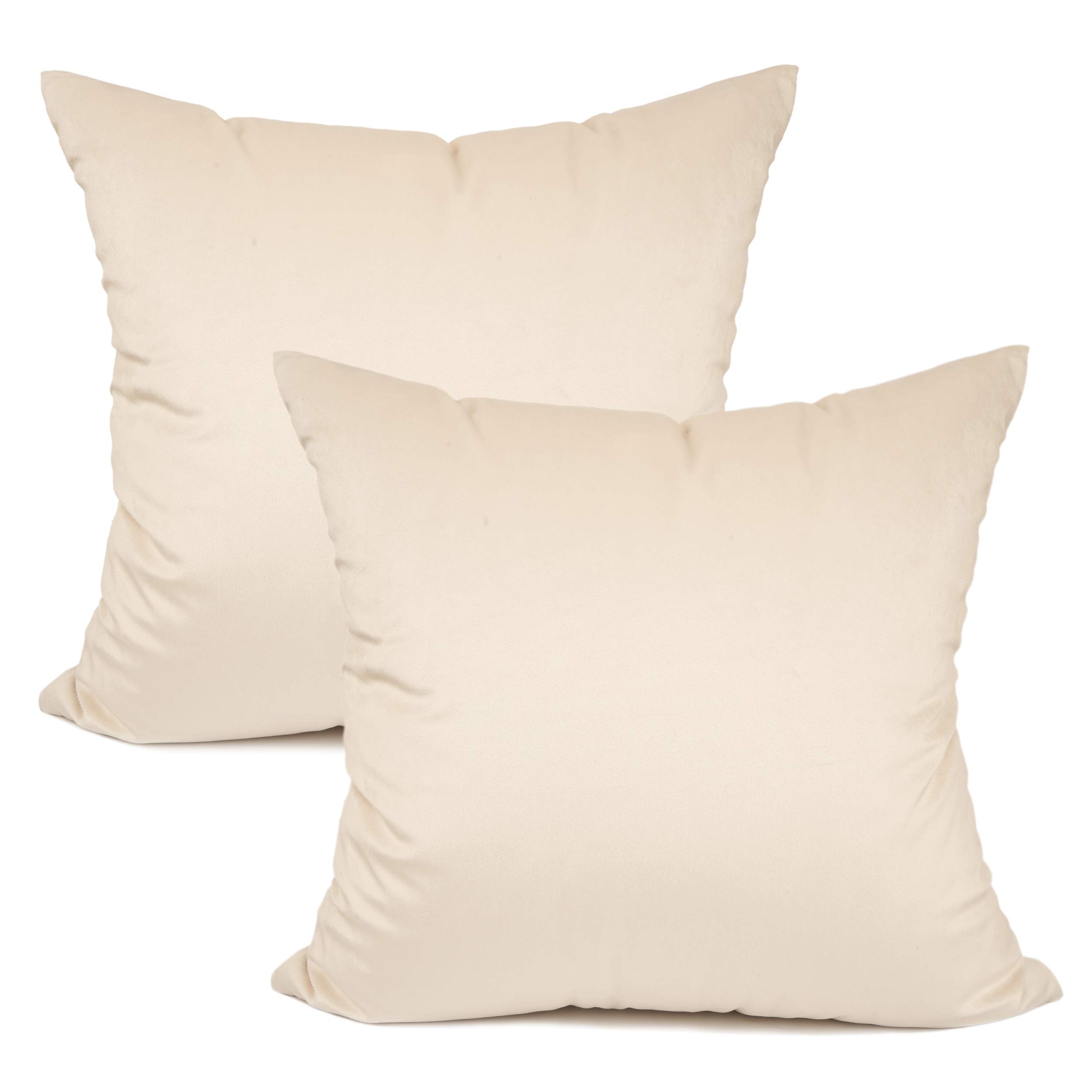 Pack of 2 Velvet Solid Color Square Pillow Covers - Soft Decorative Cushion Cases 20x20 Inches for Sofa, Bedroom & Car (Beige) | Luxury Home Decor & Comfortable Travel Accessories