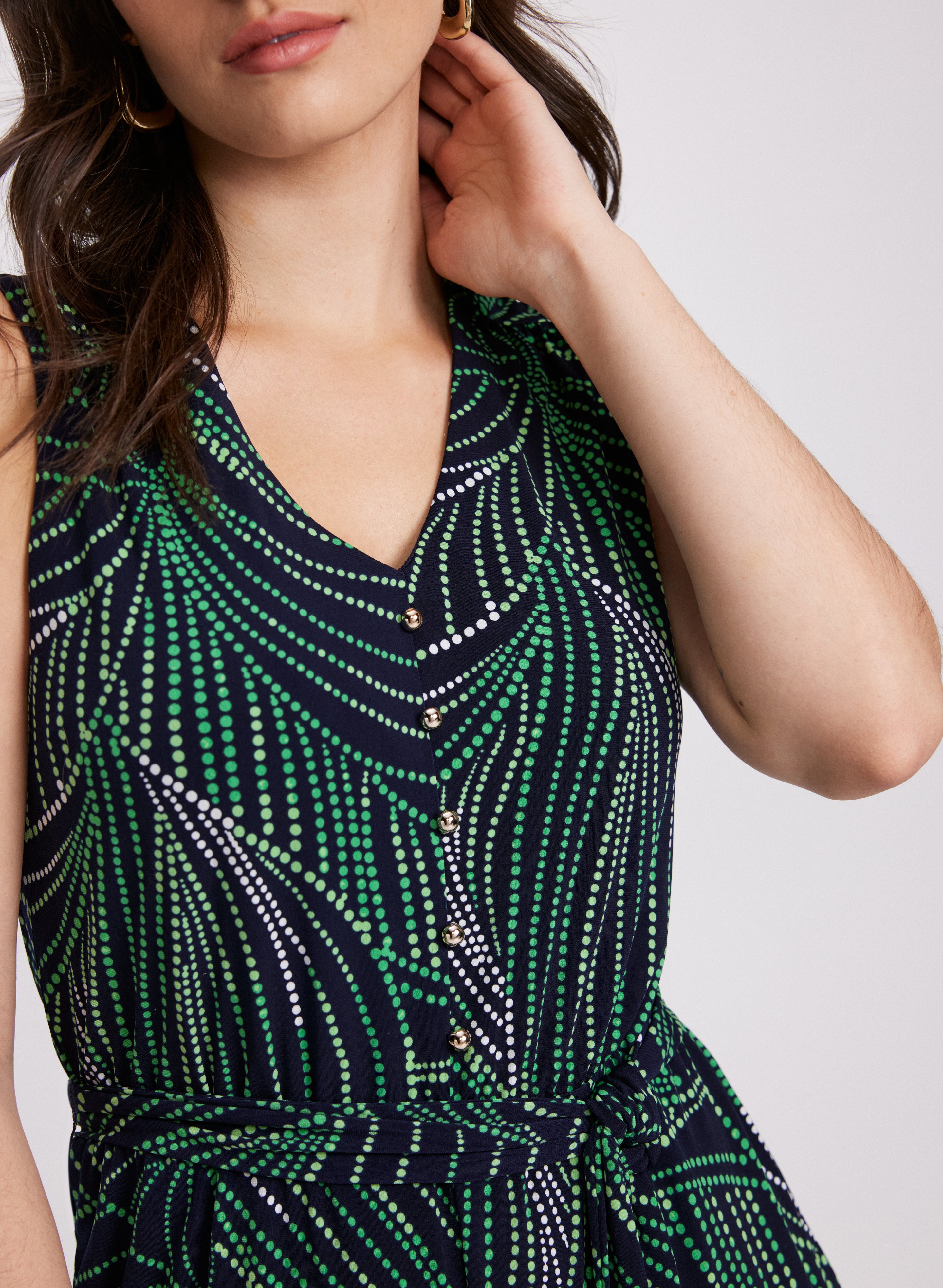 Stylish Abstract Leaf Print Jumpsuit for Women - Trendy Floral Romper with Pockets - Perfect for Summer Vacations, Beach Outings & Boho Fashion