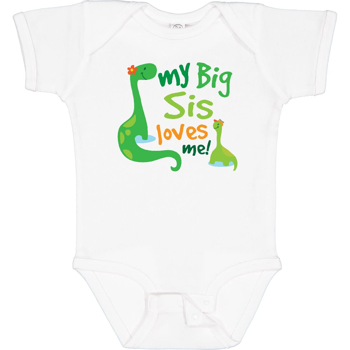 Inktastic Big Sister Loves Me Boy Dinosaur Brother Baby Bodysuit - Cute Dinosaur Sibling Outfit for Newborns & Infants - Perfect for Family Photos, Sibling Bonding & Baby Showers