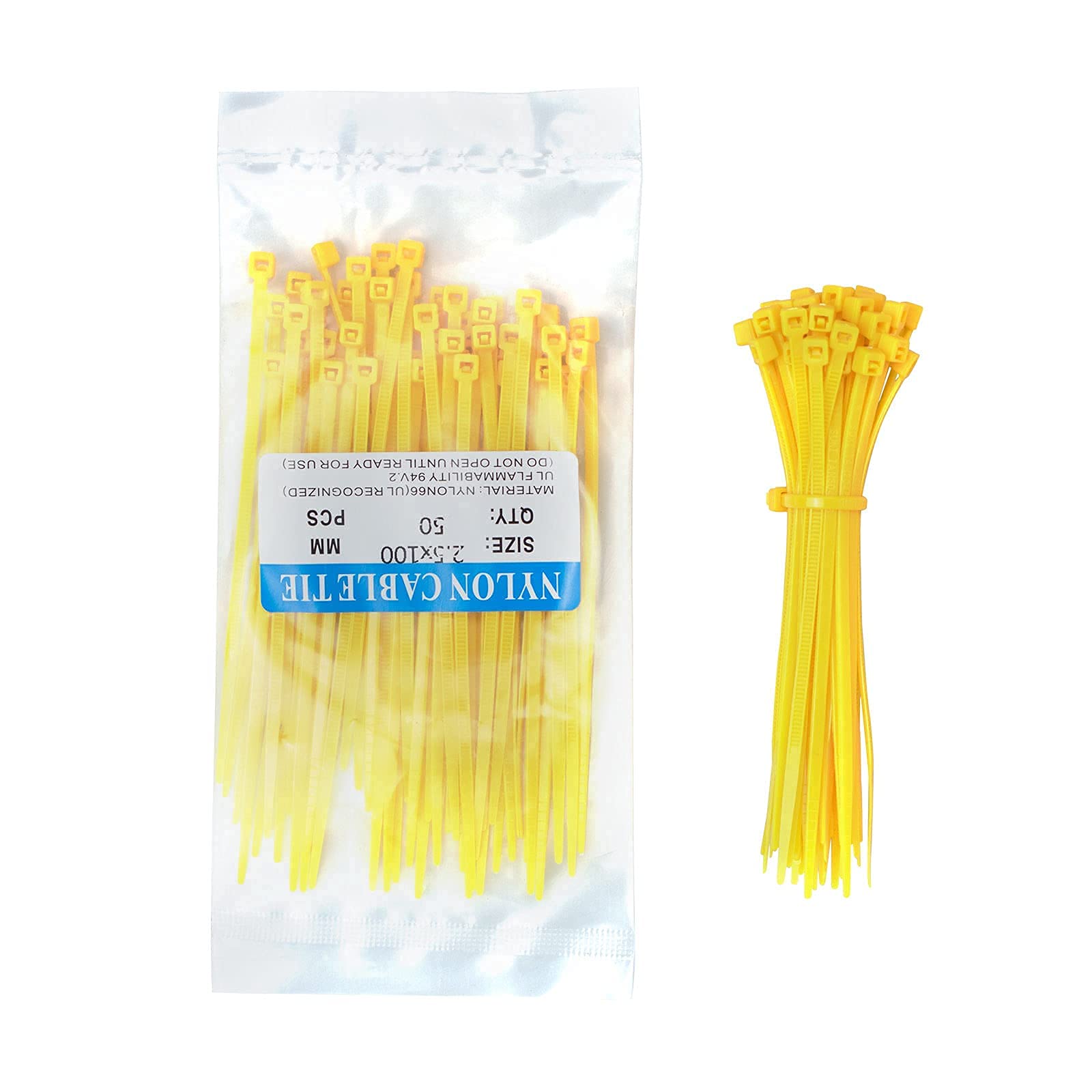 4 Inch Heavy Duty Yellow Cable Zip Ties - 100 Pack Self-Locking Plastic Ties for Wire Management, DIY Projects & Home Organization
