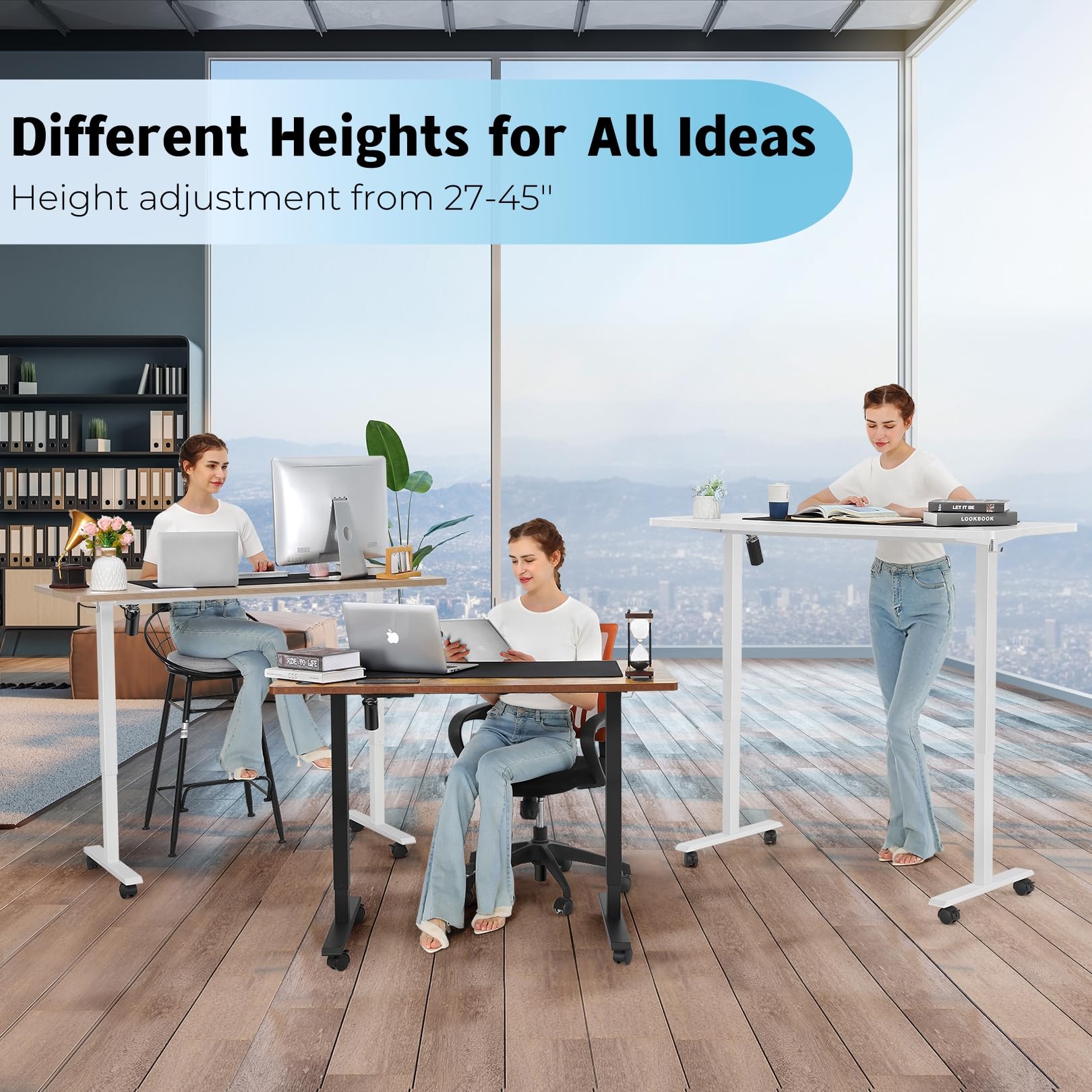 48 x 24 Inches Electric Standing Desk - Adjustable Height Sit Stand Desk with Memory Preset & Wheels, Oak Finish - Perfect for Home Office, Computer Workstation & Ergonomic Workspace Setup