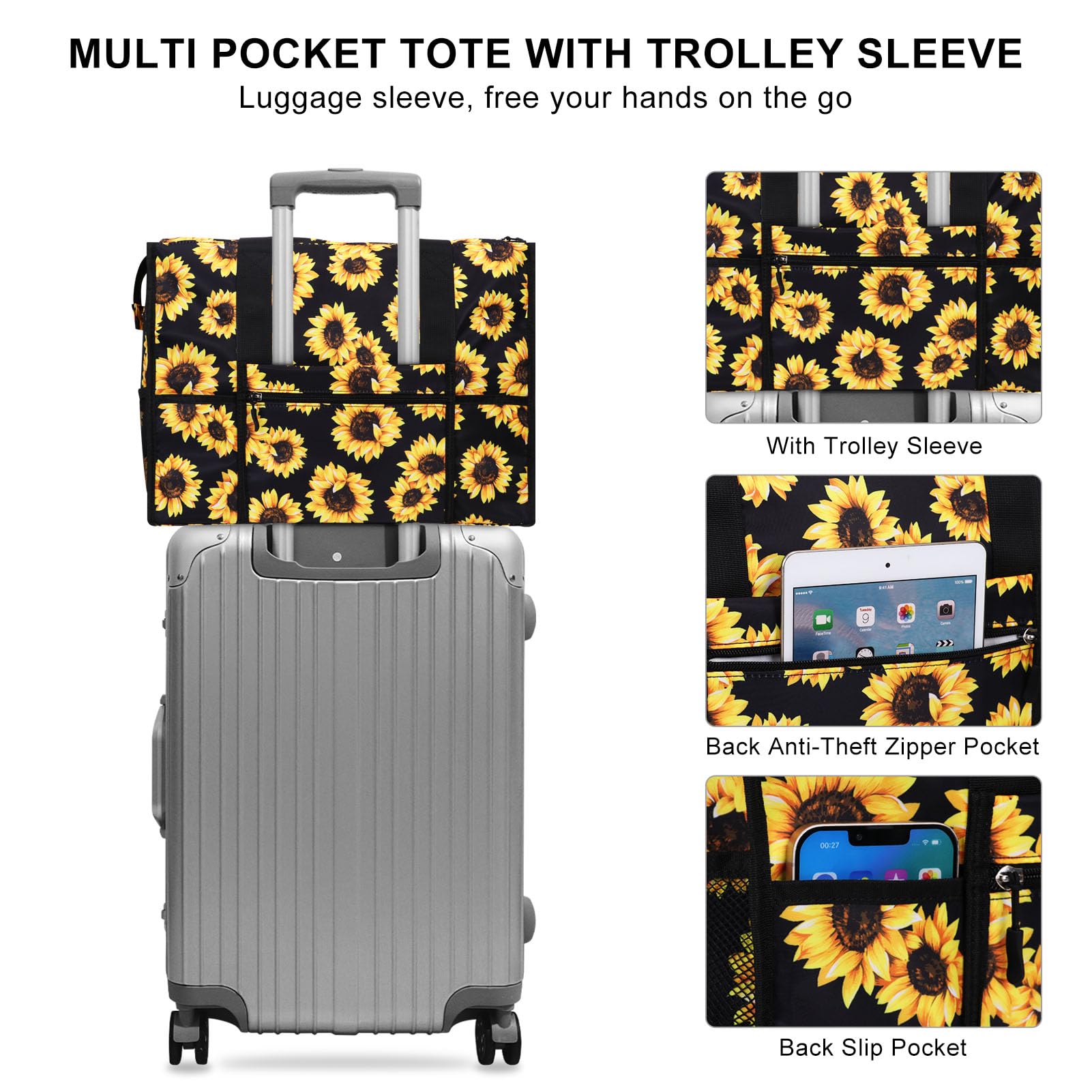 Durable Utility Tote Bag with Laptop Compartment & Luggage Sleeve - Zippered Multi-Pocket Commuter Shoulder Bag for Women - Perfect for Nursing, Work, Travel & Daily Use