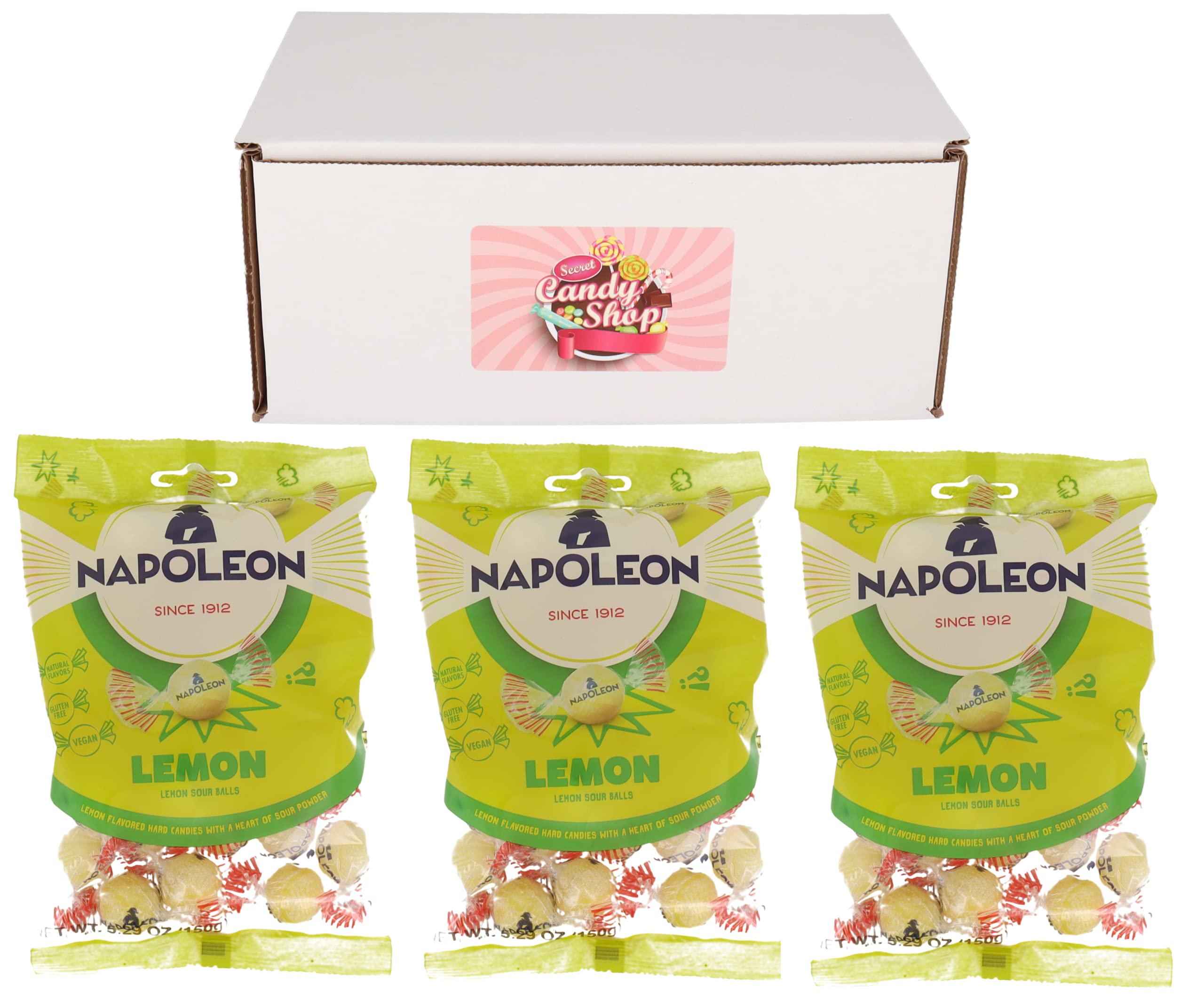 Napoleon Hard Sour Lemon Candy Balls - 3 Pack | Tart & Tangy Lemon Flavor | Perfect for Parties, Gifts & Office Snacks