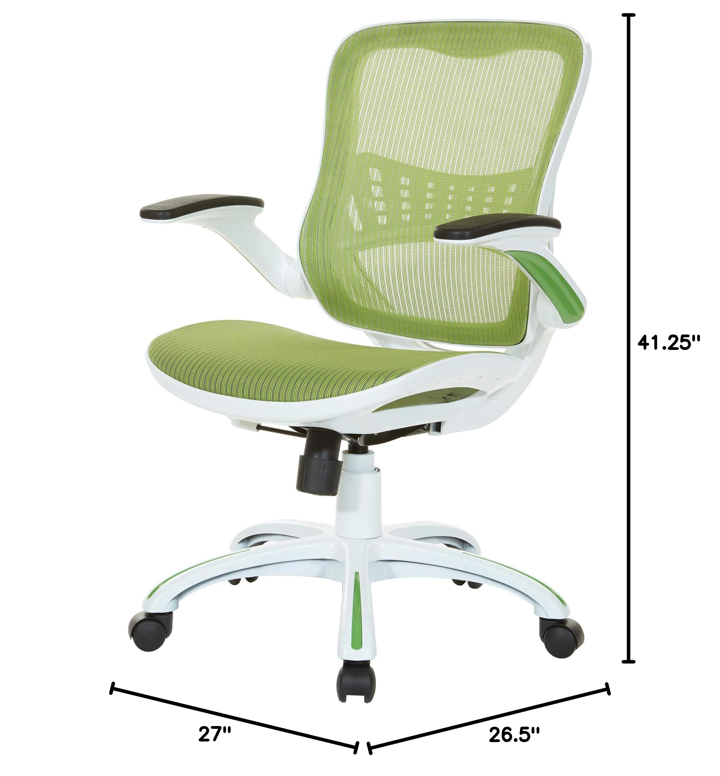 OSP Home Furnishings Riley Ergonomic Mesh Office Chair - Breathable Back & Seat, White Base with Green - Perfect for Home Office, Executive Desk & Workspace Comfort