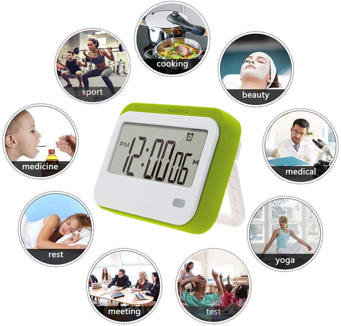 Digital Kitchen Timer with Alarm Clock & Stopwatch - Large Display, Loud Alarm, Magnetic Stand - Perfect for Cooking, Baking, Classroom, Meetings & Time Management (Green)