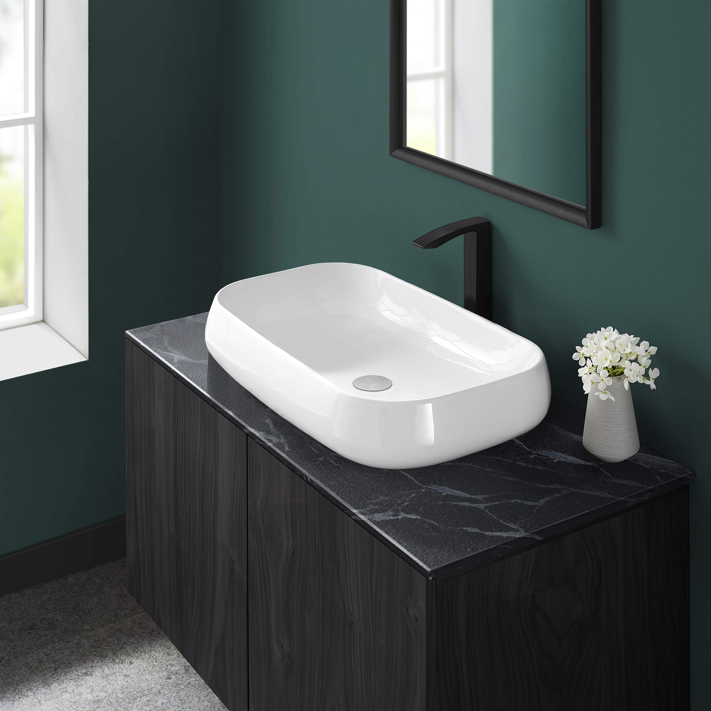 Swiss Madison SM-VS275 28-Inch White Ceramic Vessel Bathroom Sink - Modern Above Counter Basin for Vanity, Powder Room & Luxury Bathroom Decor