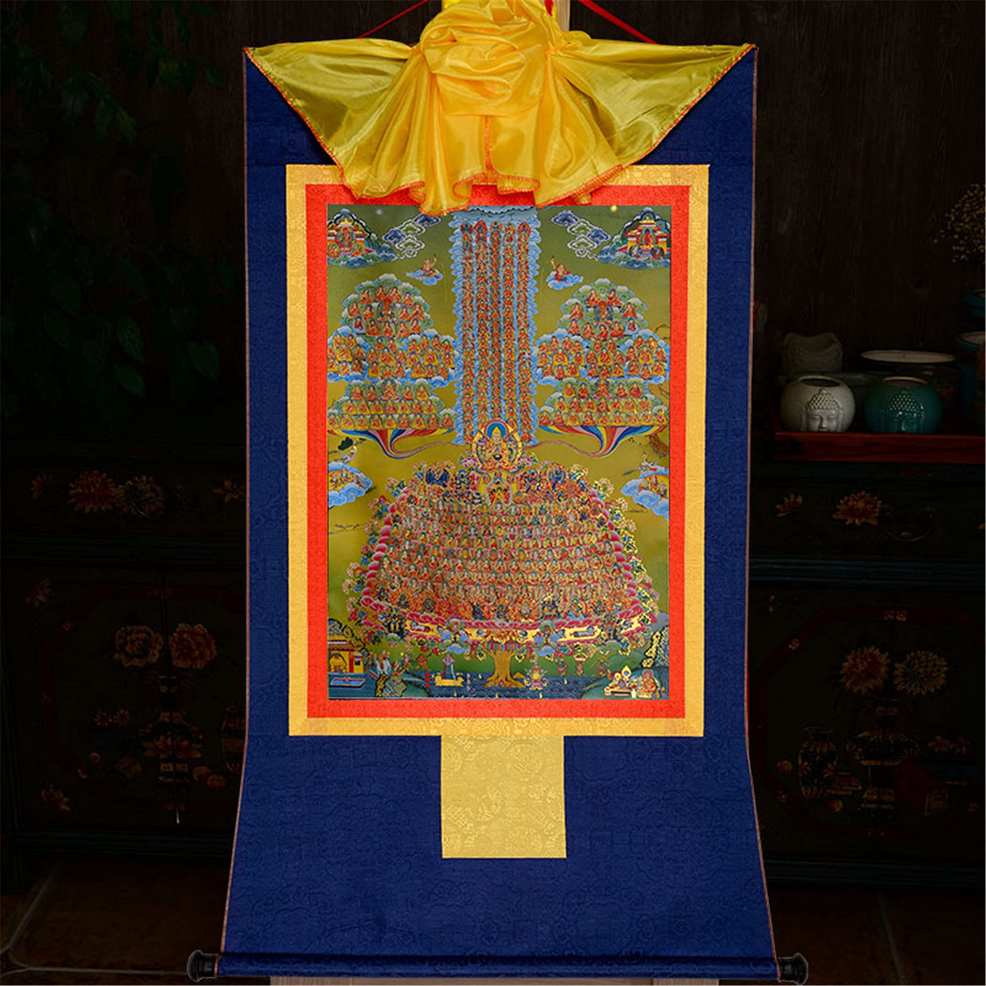 Gandhanra Je Tsongkhapa's Refuge Tree Thangka - Authentic Tibetan Buddhist Art, Gold Stamped Buddha Tapestry Wall Hanging for Meditation, Zen Home Decor, Yoga Studio & Spiritual Retreat | Perfect for Buddhist Altars, Mindfulness Practice & Peaceful Living Spaces