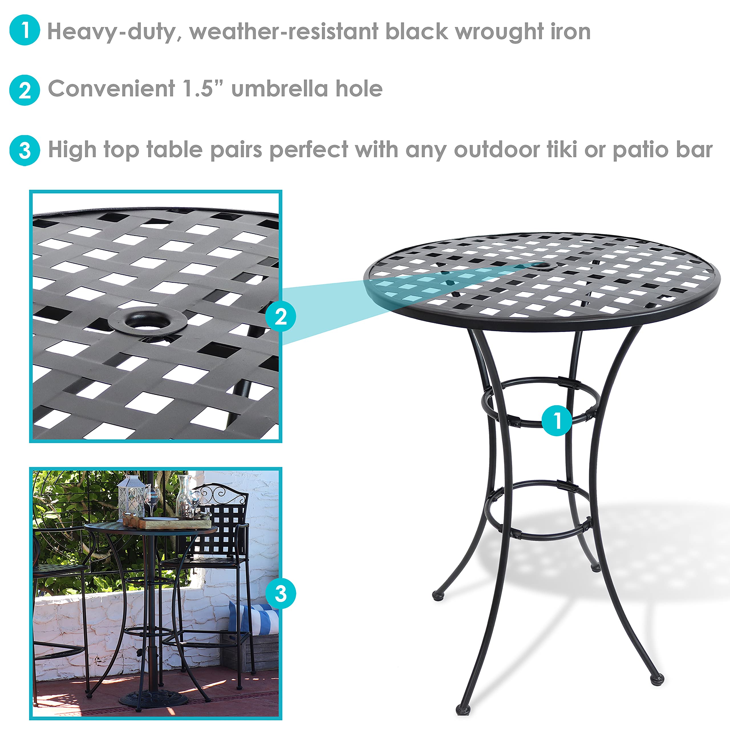 Elegant Black Wrought Iron Bar Table - 30-Inch Round Dining Table 39.5