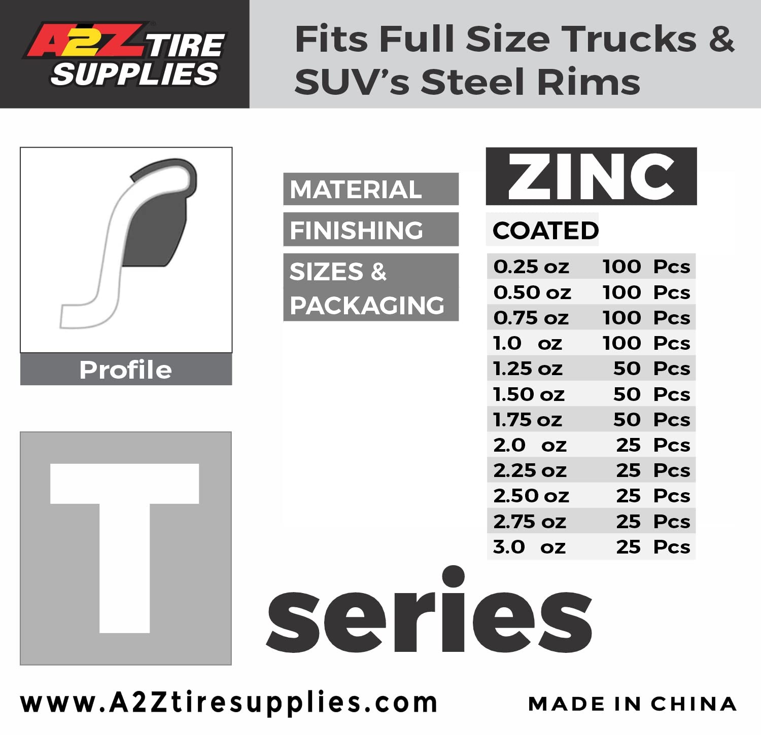 T Series Zinc Coated Hammer-On Wheel Weights (0.25oz, 100-Piece Box) - Perfect for Auto Wheel Balancing & Tire Alignment