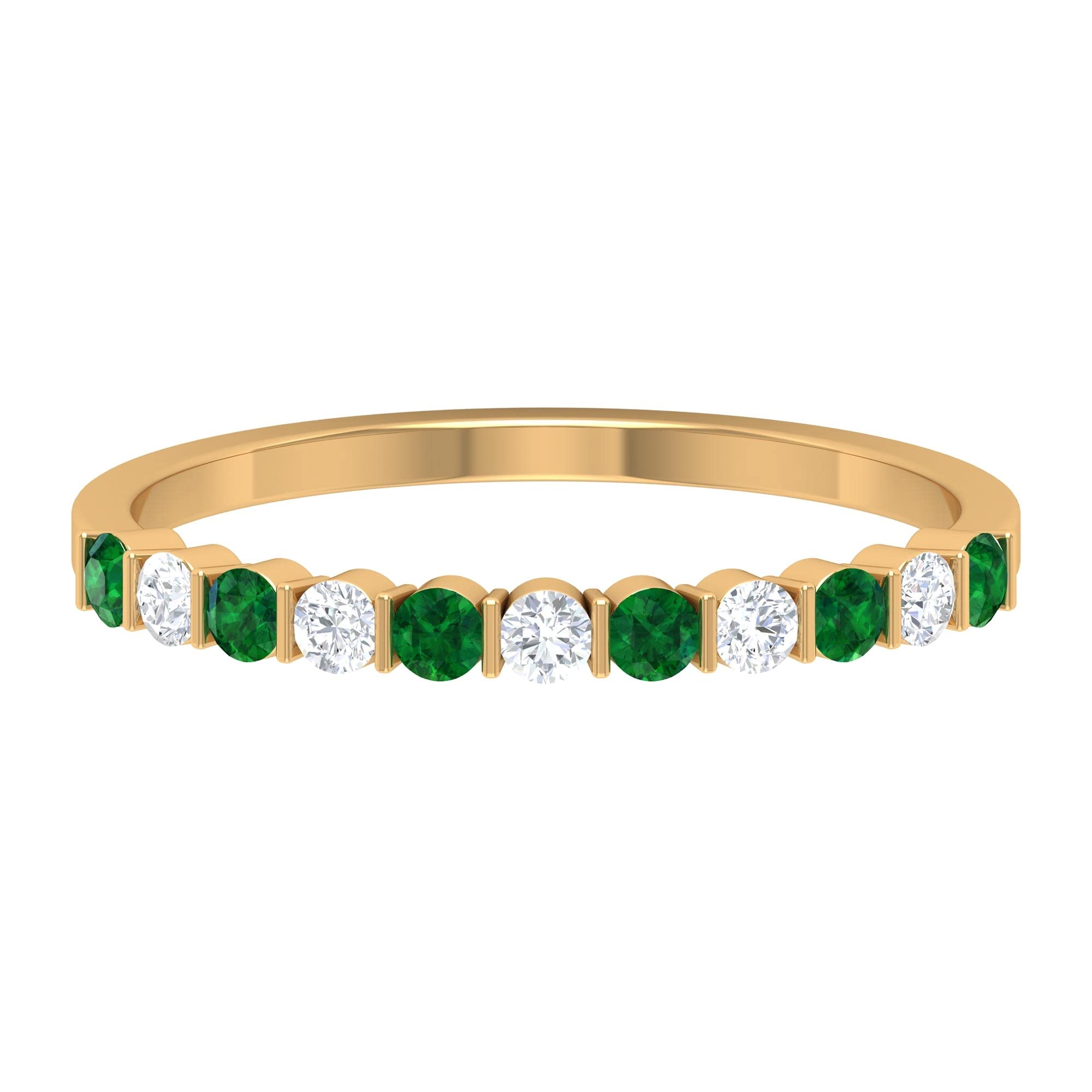 0.50 CT Emerald and Diamond Semi Eternity Ring for Women - 14K Solid Gold Bar Set Green Emerald Half Eternity Band - Perfect for Anniversary, Engagement, Wedding & Special Occasion Gifts