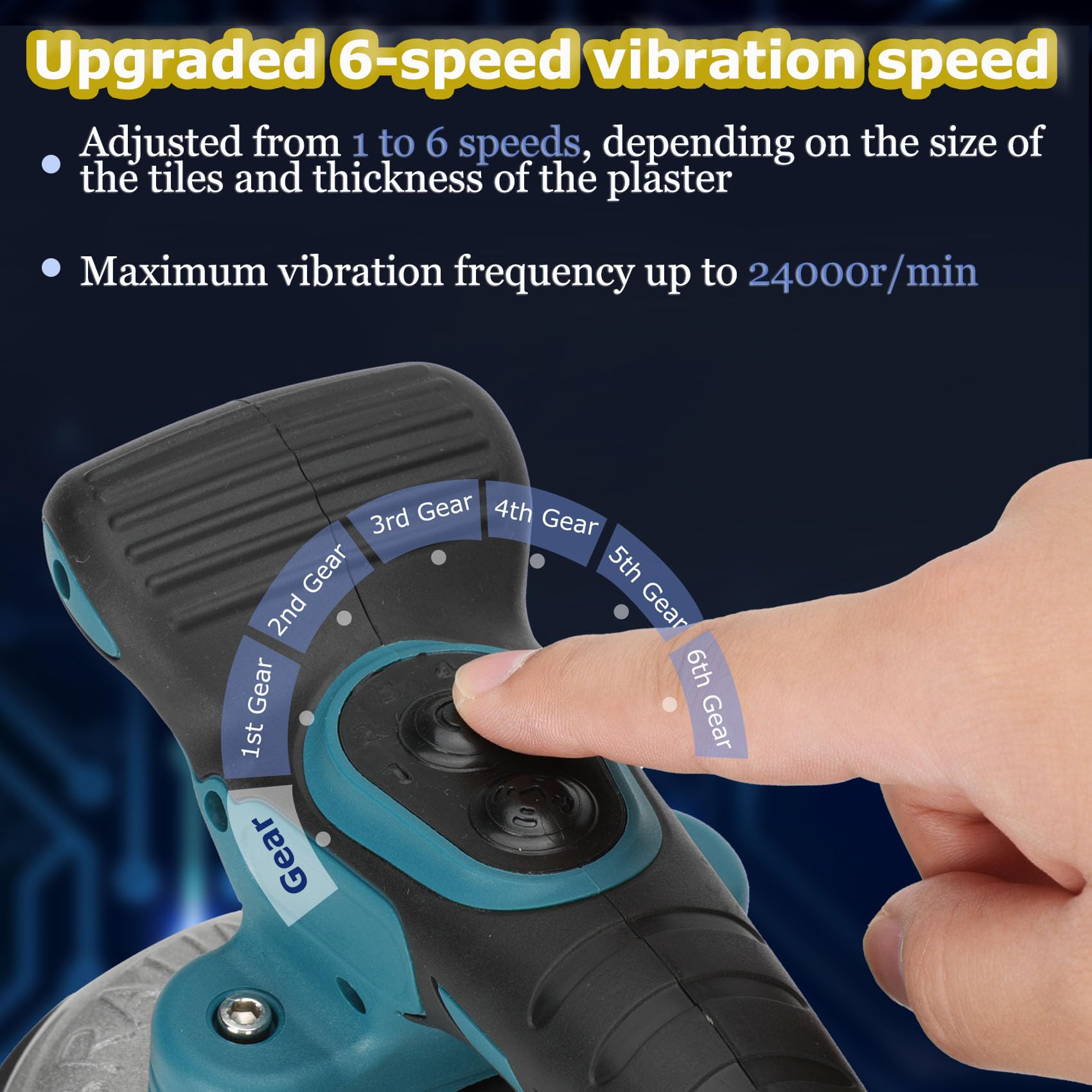 Electric Tile Vibrator Tool - 21V 6-Speed Adjustable Vibration Machine with Double Suction Cup, 12000mAh Battery & 24000r/min for Professional Tile Installation | Perfect for Flooring, Wall Tiling, and DIY Home Renovation Projects