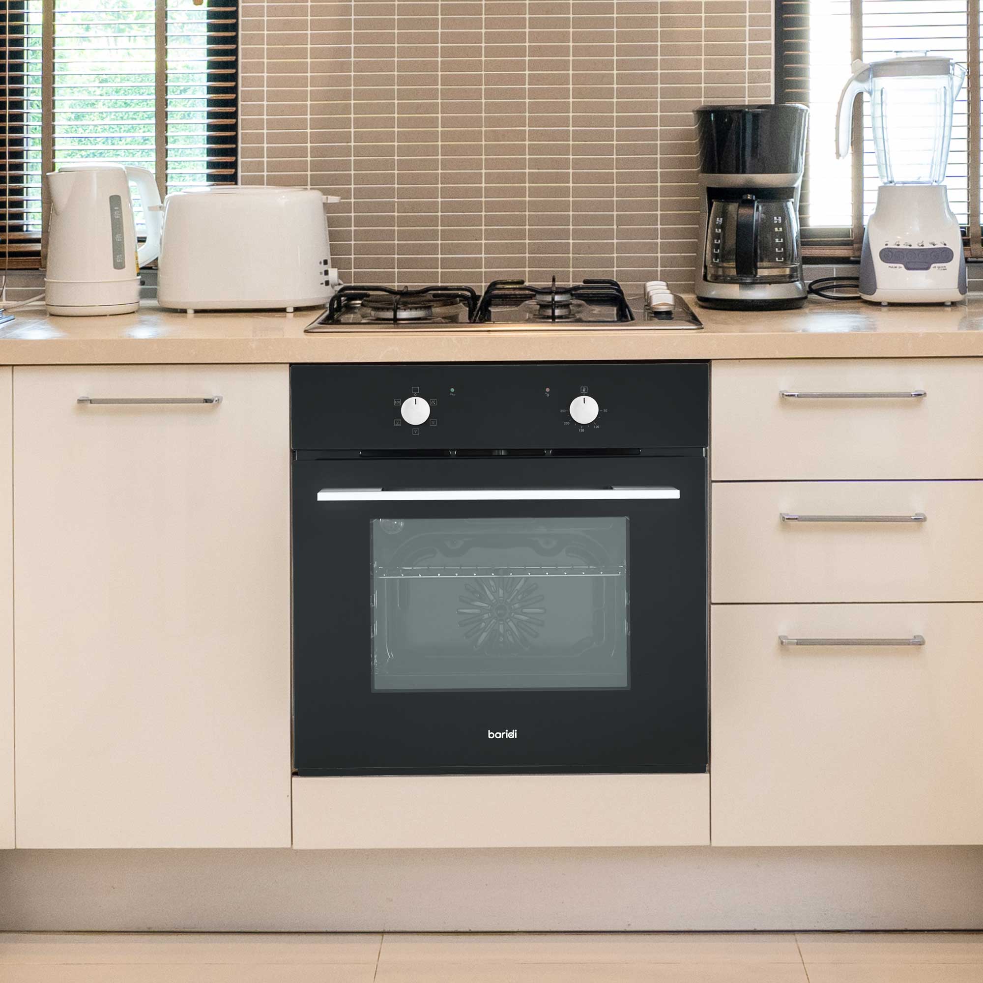 Baridi 4-Zone Ceramic Hob with 5-Function Fan Assisted Oven & Chimney Style Cooker Hood Bundle DH185 - Perfect for Modern Kitchens & Home Cooking