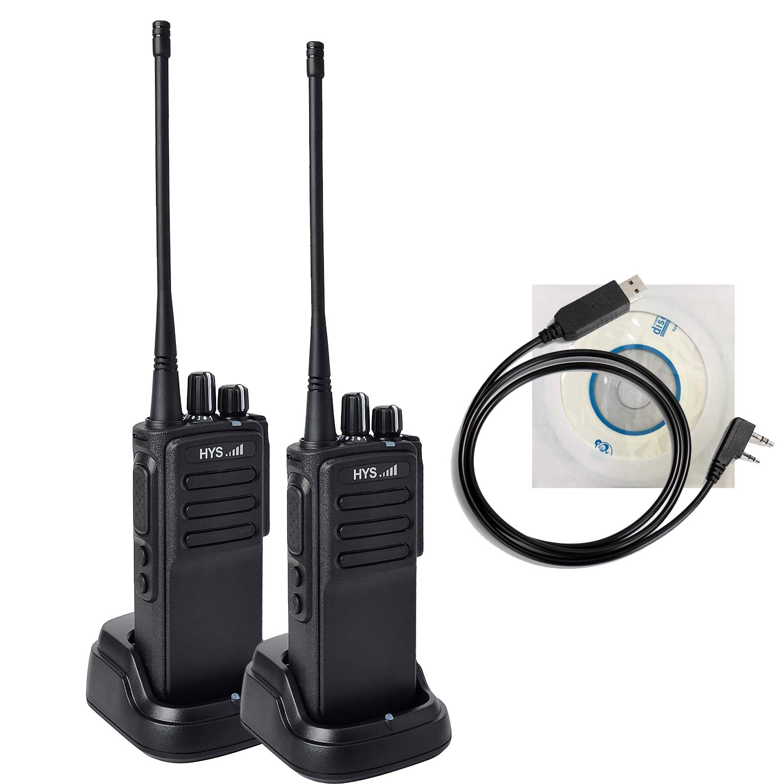 HYS HD10W Waterproof Long Range Walkie Talkies - 16CH UHF 70CM Rechargeable Two-Way Radios with CTCSS/DCS & Programming Kit (2 Pack) - Ideal for Outdoor Adventures, Construction Sites, and Emergency Communication