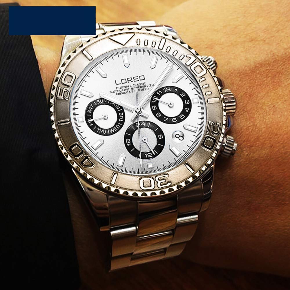 LOREO Men's Automatic Watch - Stainless Steel Silver Case, Sapphire Crystal, Ceramic Bezel, Date Display, 200M Waterproof Military Dive Watch for Swimming, Snorkeling & Outdoor Adventures