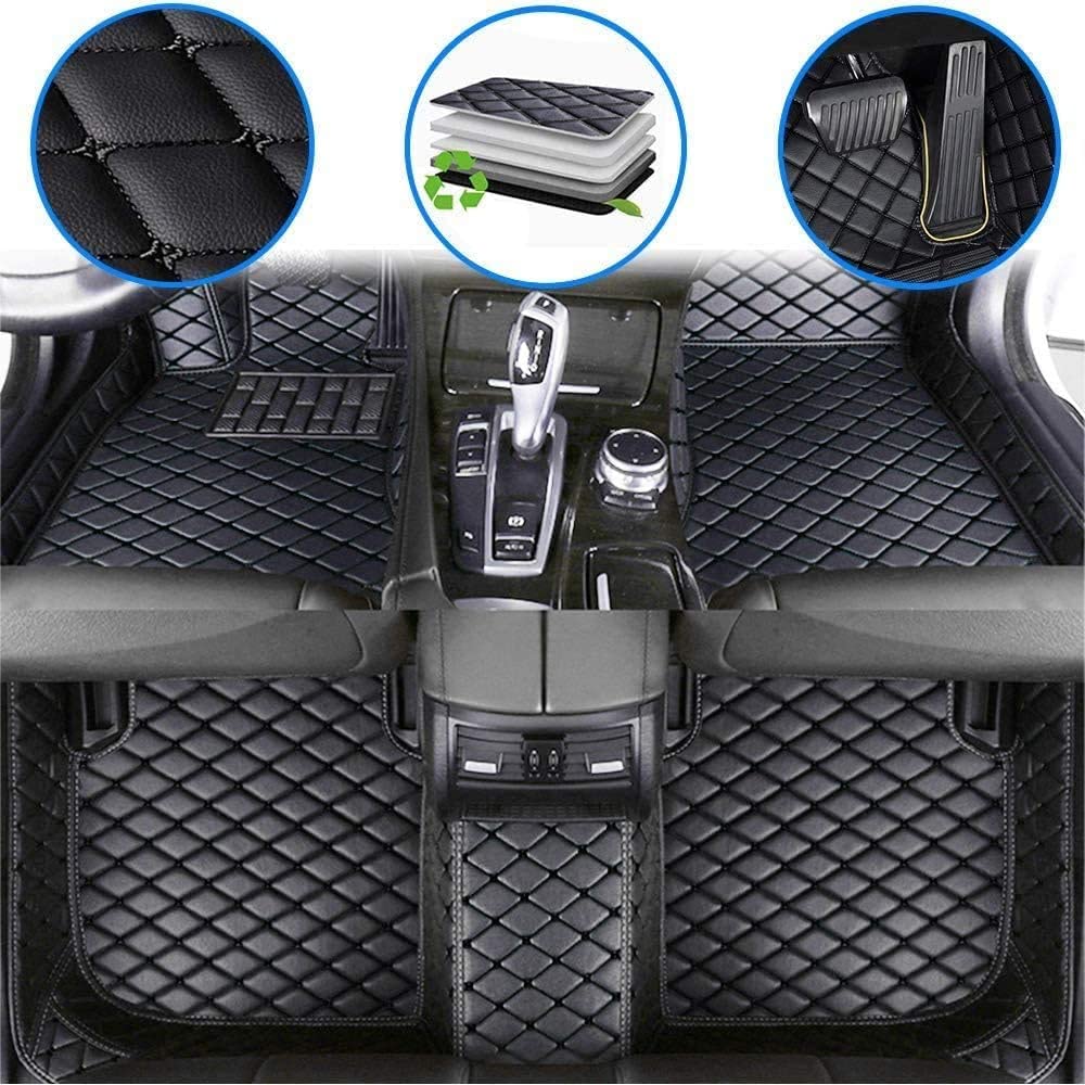 Premium Custom Fit All-Weather Floor Mats for Acura MDX 7-Seater (2014-2019) - Luxury Leather Waterproof Non-Slip Full Coverage Car Floor Liners Complete Set in Black - Perfect for Family Road Trips & Winter Protection