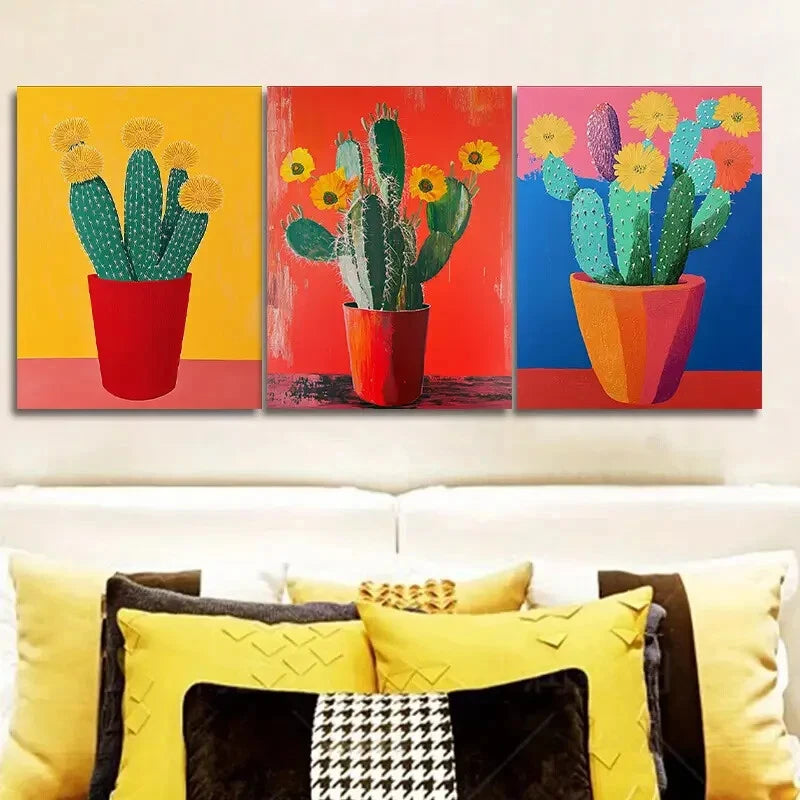 3-Piece Cactus Plant Art Print Poster Set - Framed Wall Canvas Decor 40x60cm (16x24in) | High Quality Australian Made Ready-to-Hang Wall Art for Living Room, Bedroom & Office Decor