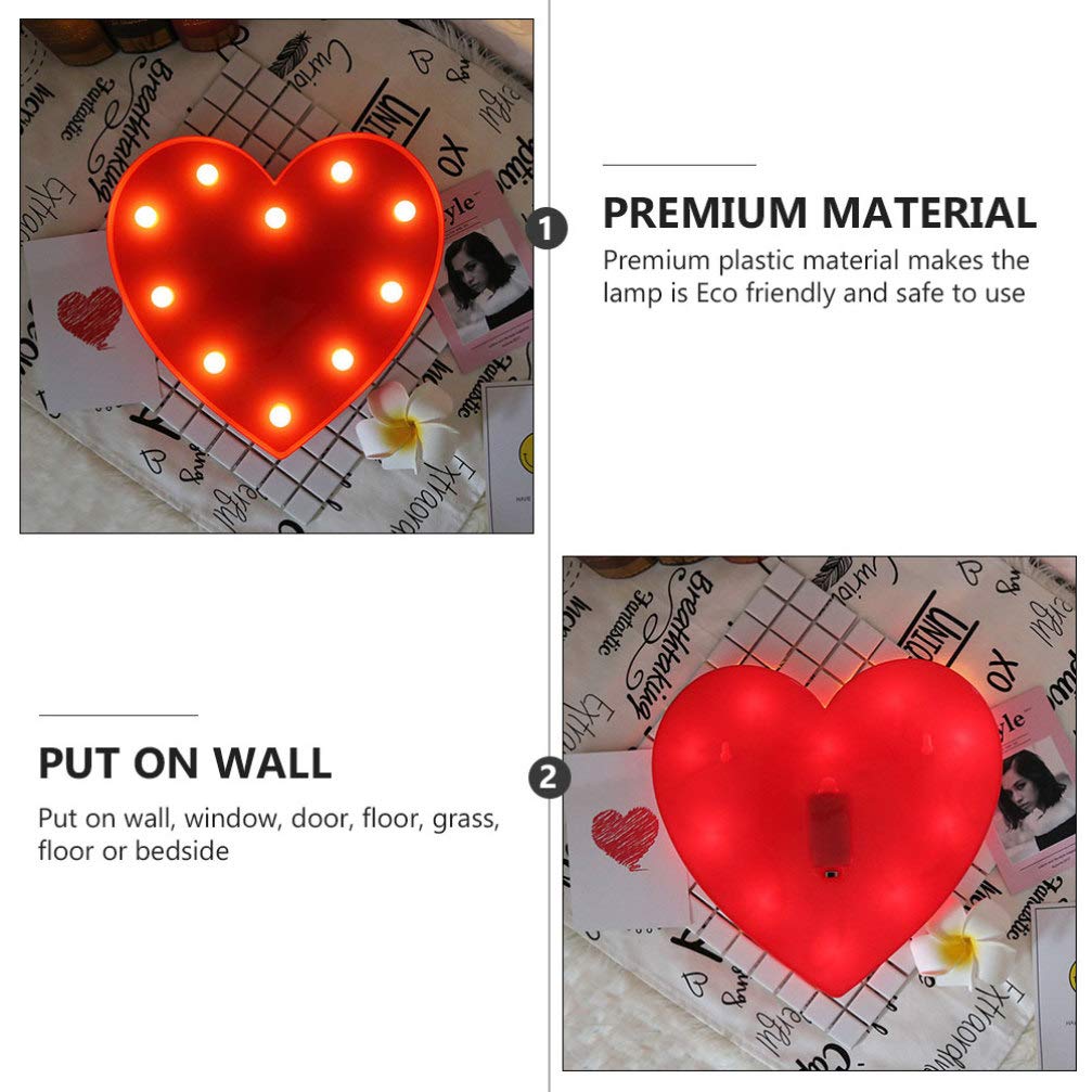 LED Heart Marquee Night Light - Romantic Love Sign for Valentine's Day, Kids Bedroom & Nursery Decor - Wall/Table Light Without Battery (Red) - Perfect for Date Nights, Wedding Proposals & Cozy Bedroom Ambiance