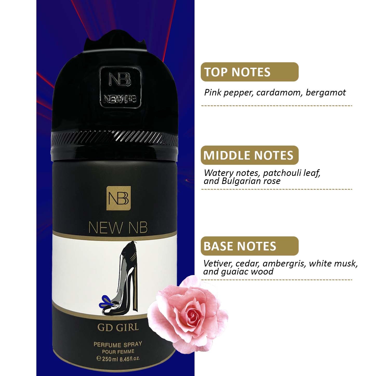New NB GD Girl Women's Perfume Spray | 250ml | Strong Long-Lasting Fragrance for Women | Floral Fruity Scent | Gift for Her, Wife, Girlfriend | Perfect for Date Night, Office & Special Occasions
