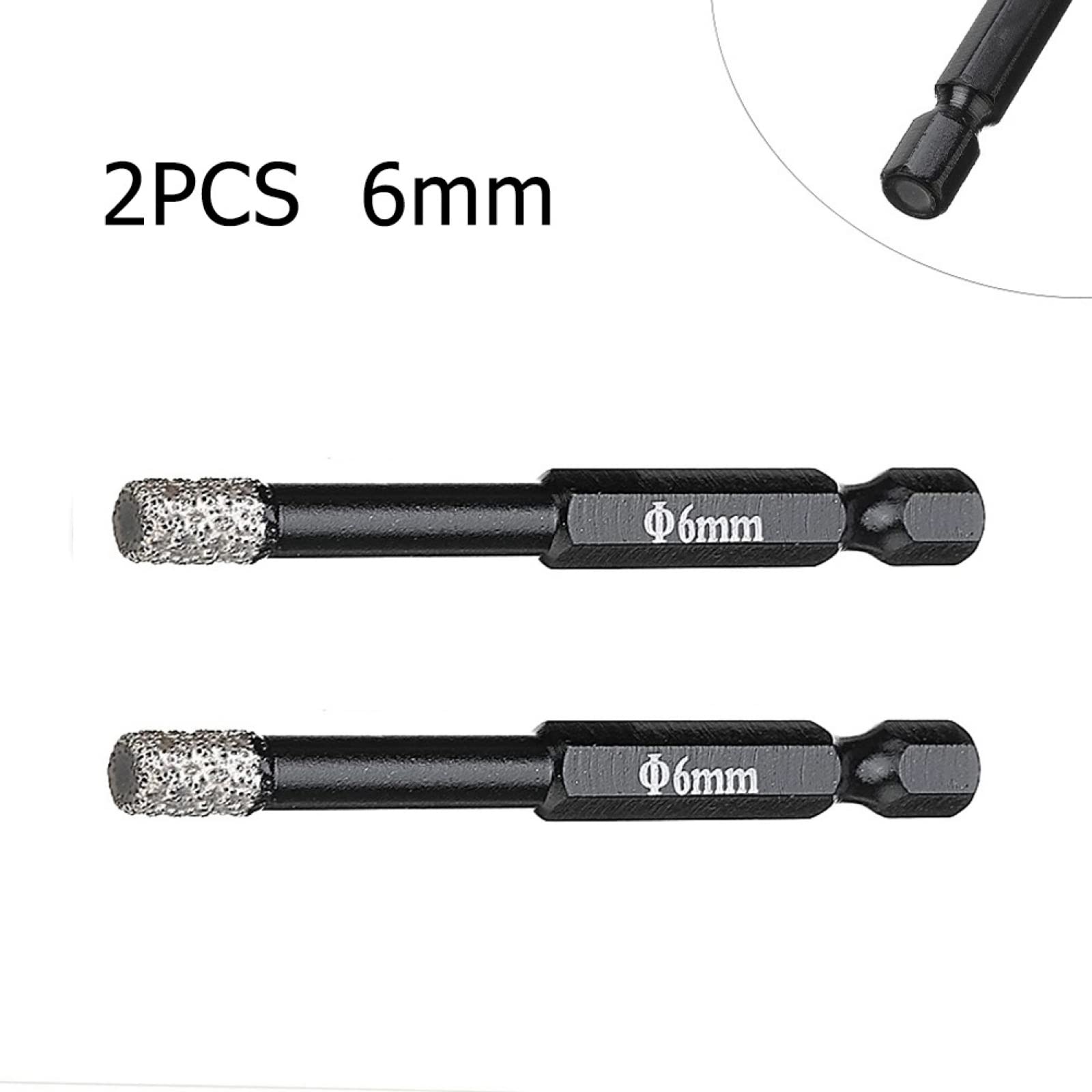 2-Pack NUSHKI 6mm Hex Shank Vacuum Brazed Diamond Drill Bits - Dry Hole Saw for Granite, Marble, Ceramic Tile & Glass - Perfect for DIY Home Renovation and Stone Countertop Installation