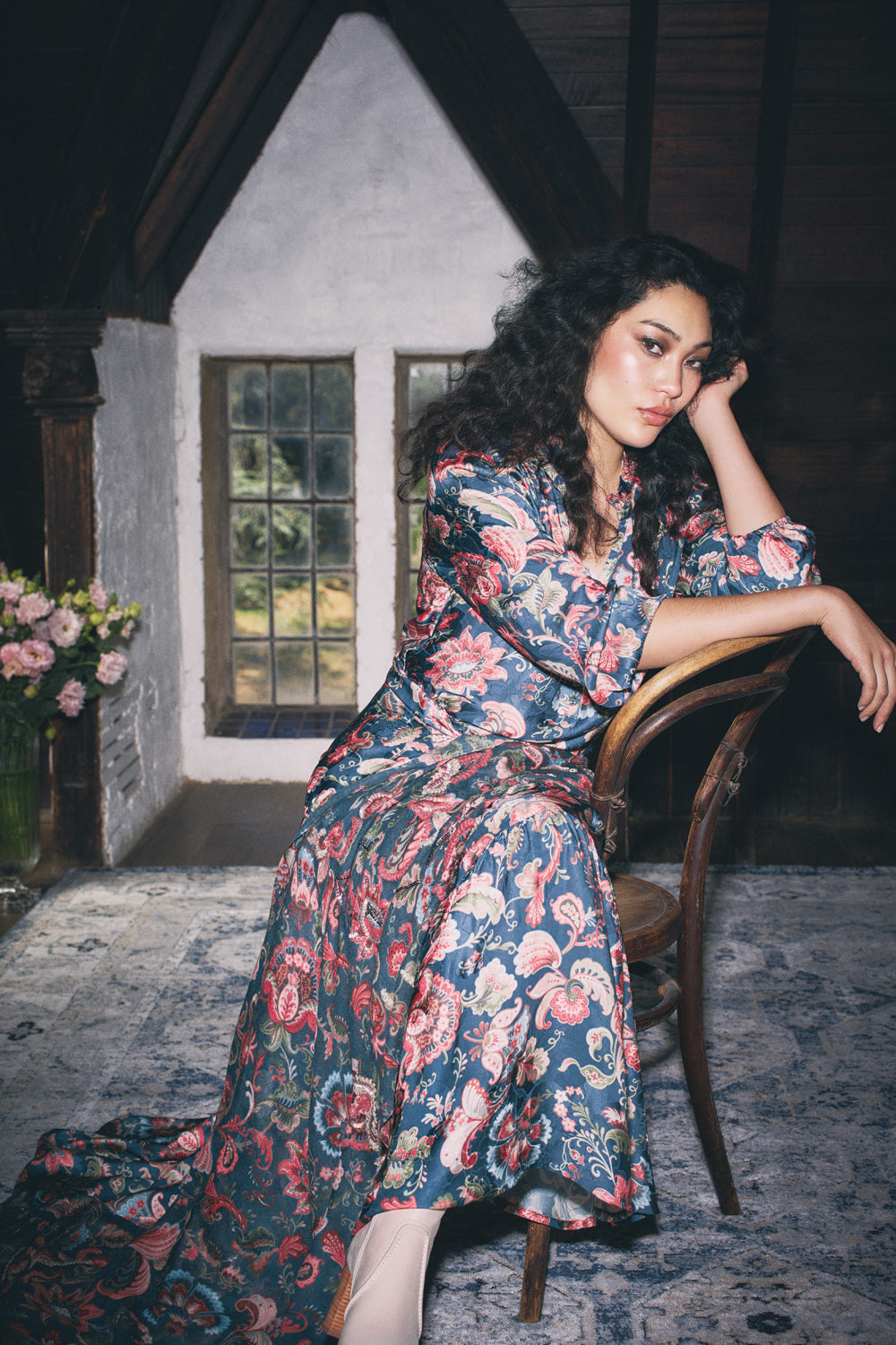 Elegant Printed Jacquard Dress with Tapestry Print - Perfect for Weddings, Parties & Special Occasions