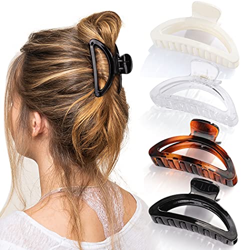 Canitor 4Pcs Hair Claw Clips for Women - Non-Slip Semicircle Hair Clips for Thick & Thin Hair - Acrylic Hair Accessories for Ponytails, Buns & Updos - Perfect for Work, Gym & Everyday Styling