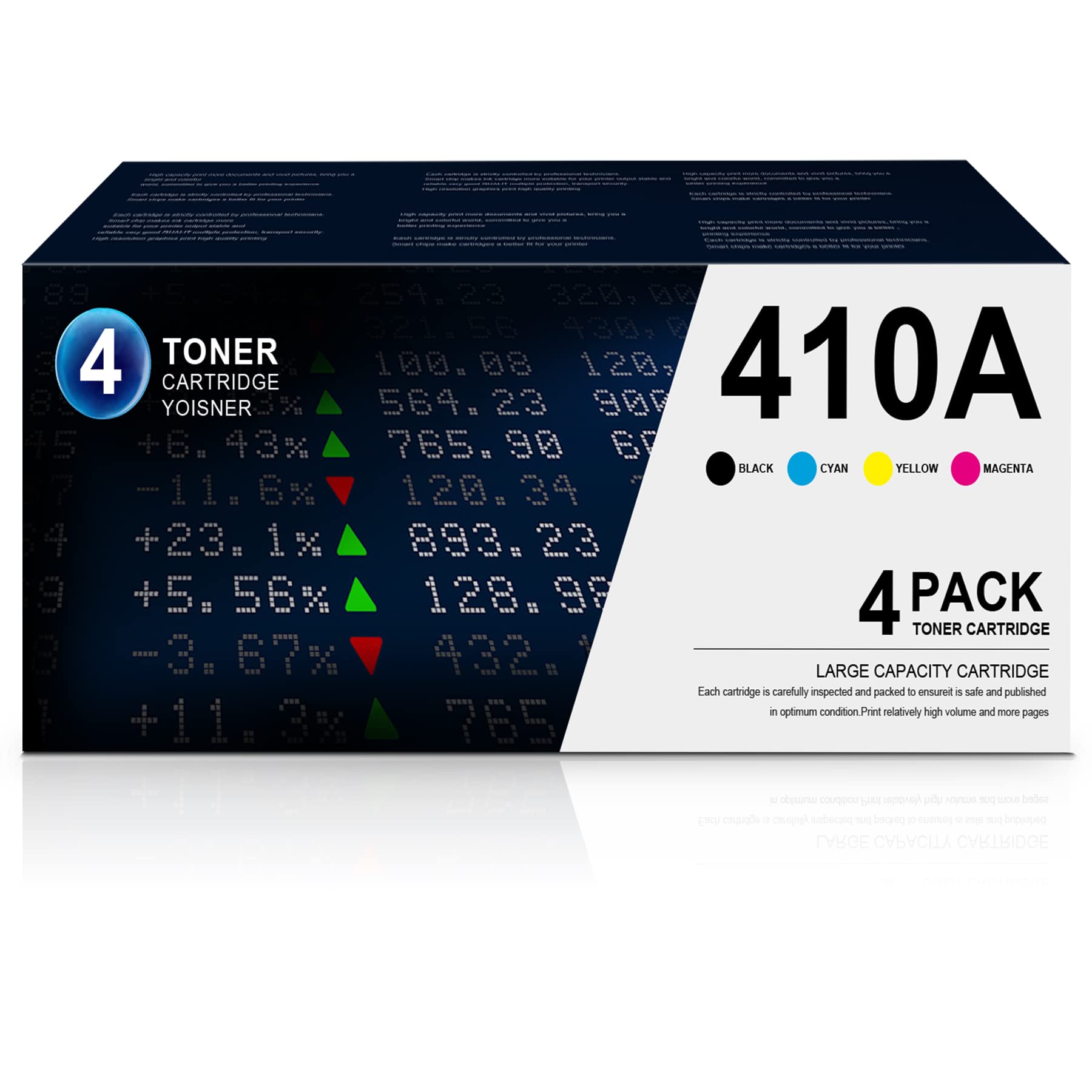 High Yield 410A Toner Cartridge 4-Pack - Compatible Replacement for HP 410A CF410A CF411A CF412A CF413A (1BK+1C+1M+1Y) - Works with HP Pro MFP M452dn M477fdw M477fdn M452nw M452dw M477 M452 Printers - Perfect for Office Printing & High Volume Document Production