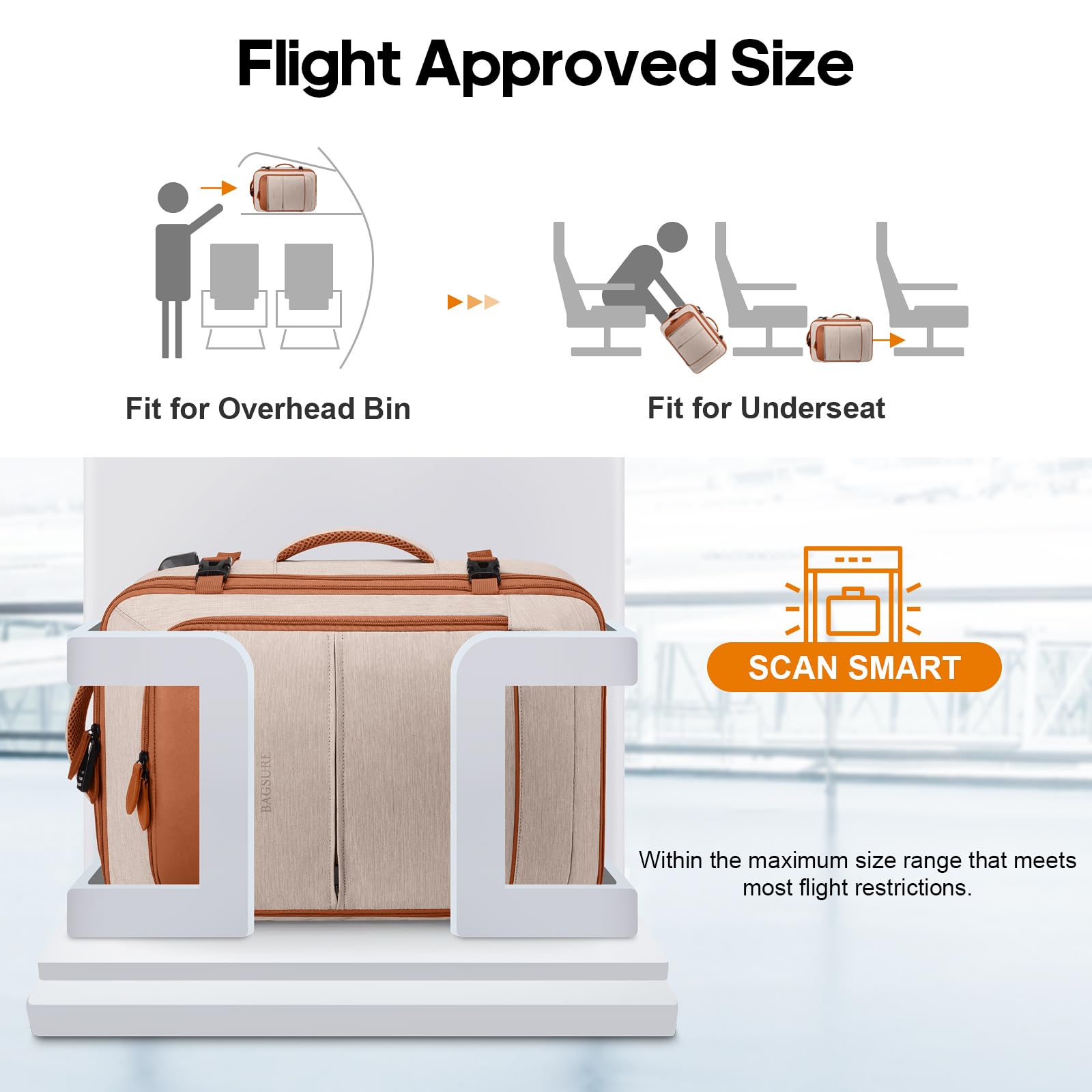 Bagsure 42L Expandable Travel Backpack - Flight Approved Carry-On & Laptop Bag for Business Trips