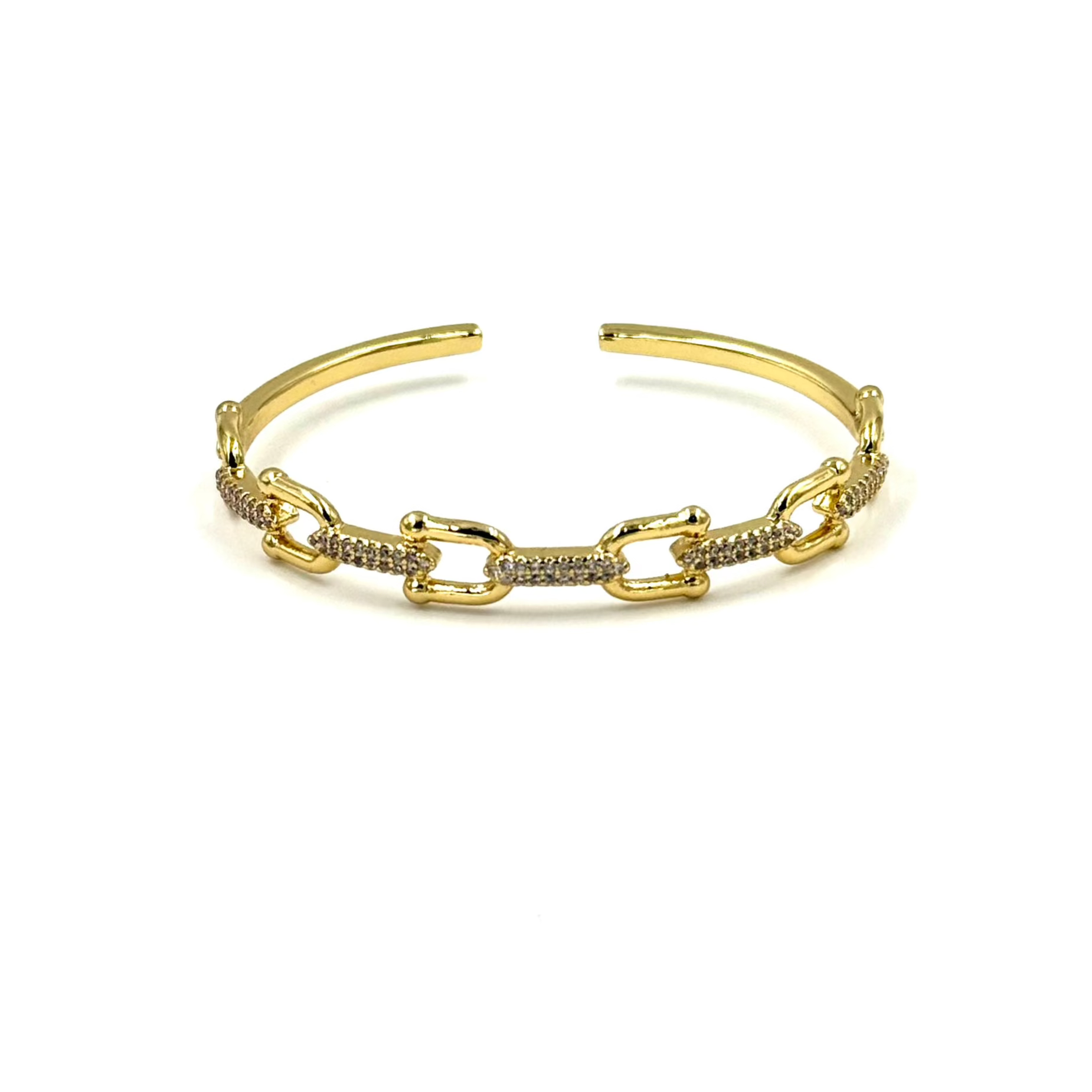 Ashley Gold Stainless Steel Gold Plated CZ Alternating Bike Link Bangle Bracelet for Women - Elegant Fashion Jewelry Gift for Birthday, Anniversary & Special Occasions