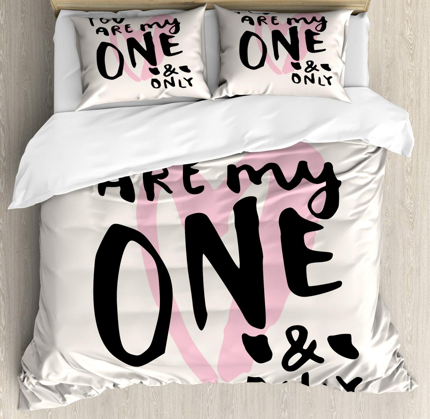 Ambesonne Romantic Love Duvet Cover Set - King Size 3-Piece Bedding with 2 Pillow Shams in Pale Pink & Charcoal Grey | Handwritten Text Design in Nude Tones | Perfect for Master Bedroom, Guest Room & Valentine's Day Decor