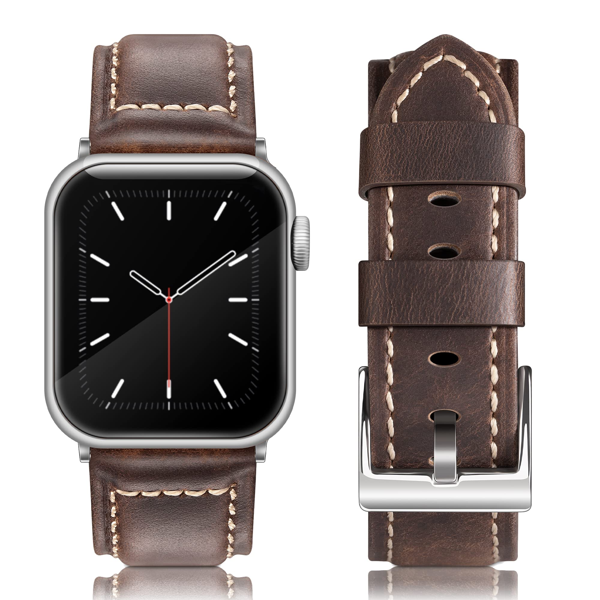 Vintage Leather Apple Watch Band - Compatible with 38mm 40mm 41mm 42mm 44mm 45mm 49mm Models - Replacement Strap for Series Ultra 8 7 6 5 SE 4 3 2 1 - Unisex Retro Style for Men & Women - Perfect for Workouts, Office & Casual Wear