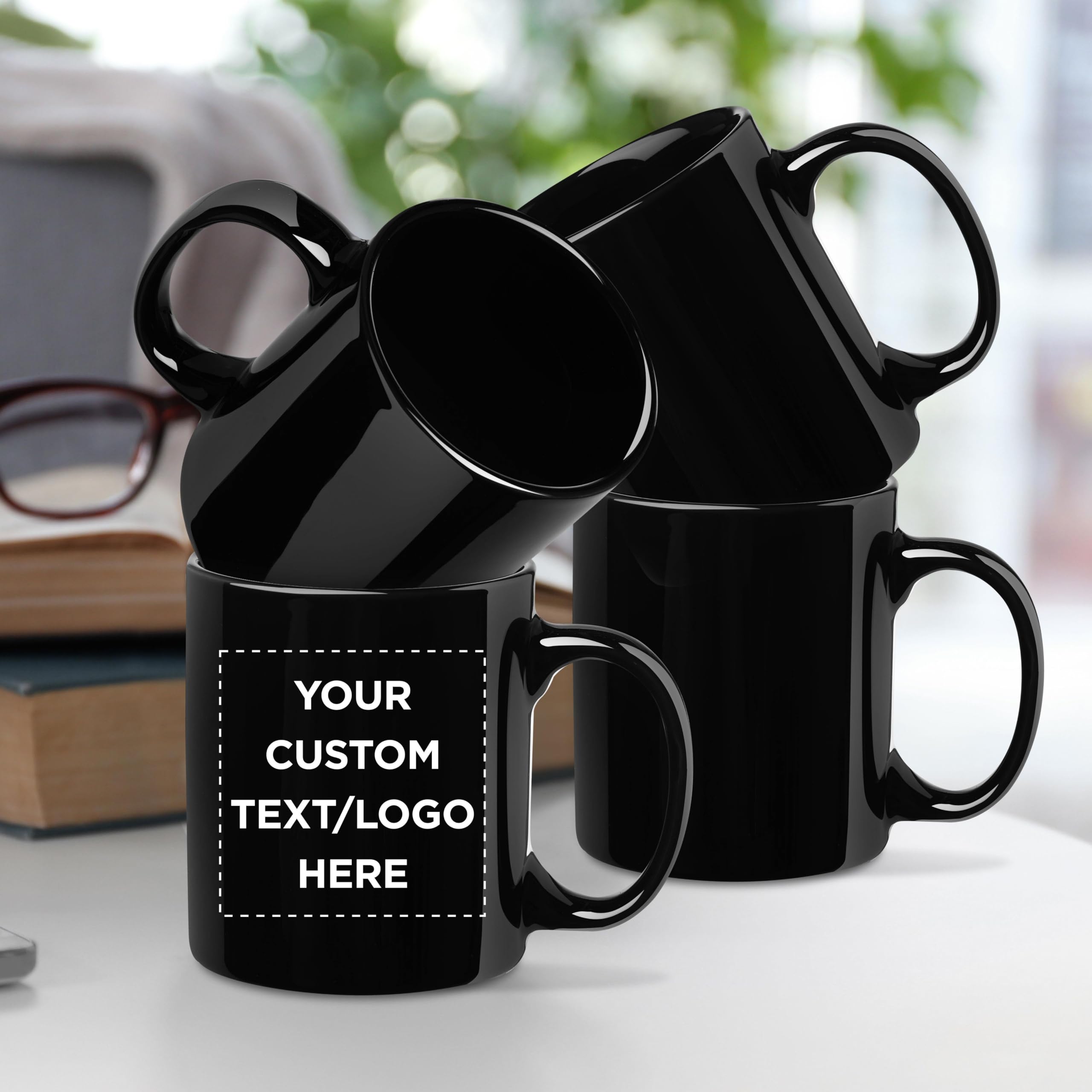 Custom 11 oz Ceramic Coffee Mugs Bulk Set of 50 - Personalized Black Coffee Cups for Hot & Iced Drinks, Gaming, Office Use - Durable Restaurant & Home Kitchen Drinkware