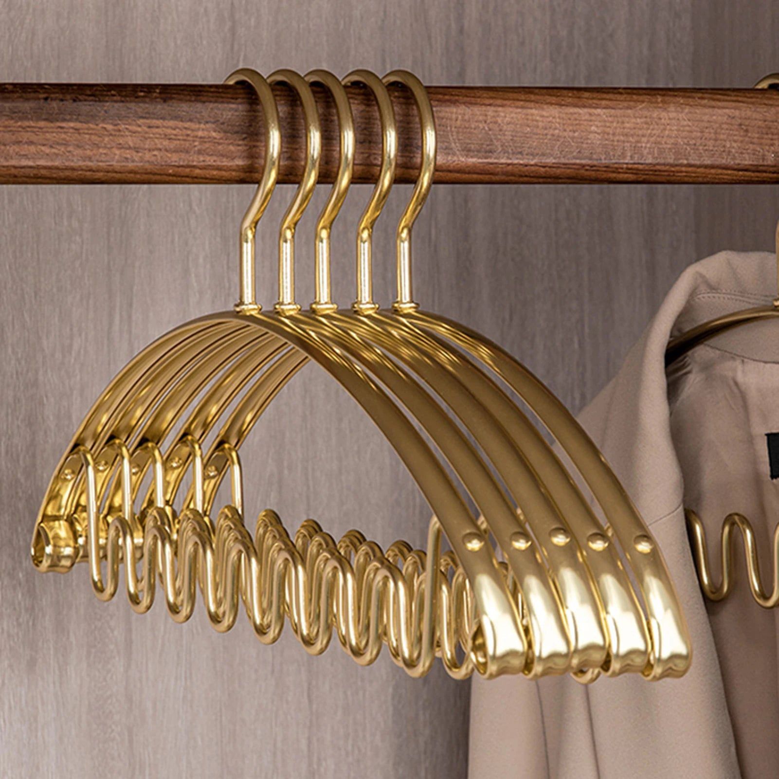 5-Pack Aluminum Alloy Wave Design Clothes Hangers - Space Saving Closet Organizer for Shirts, Pants & Dresses | Perfect for Home, Dorm & Travel Use