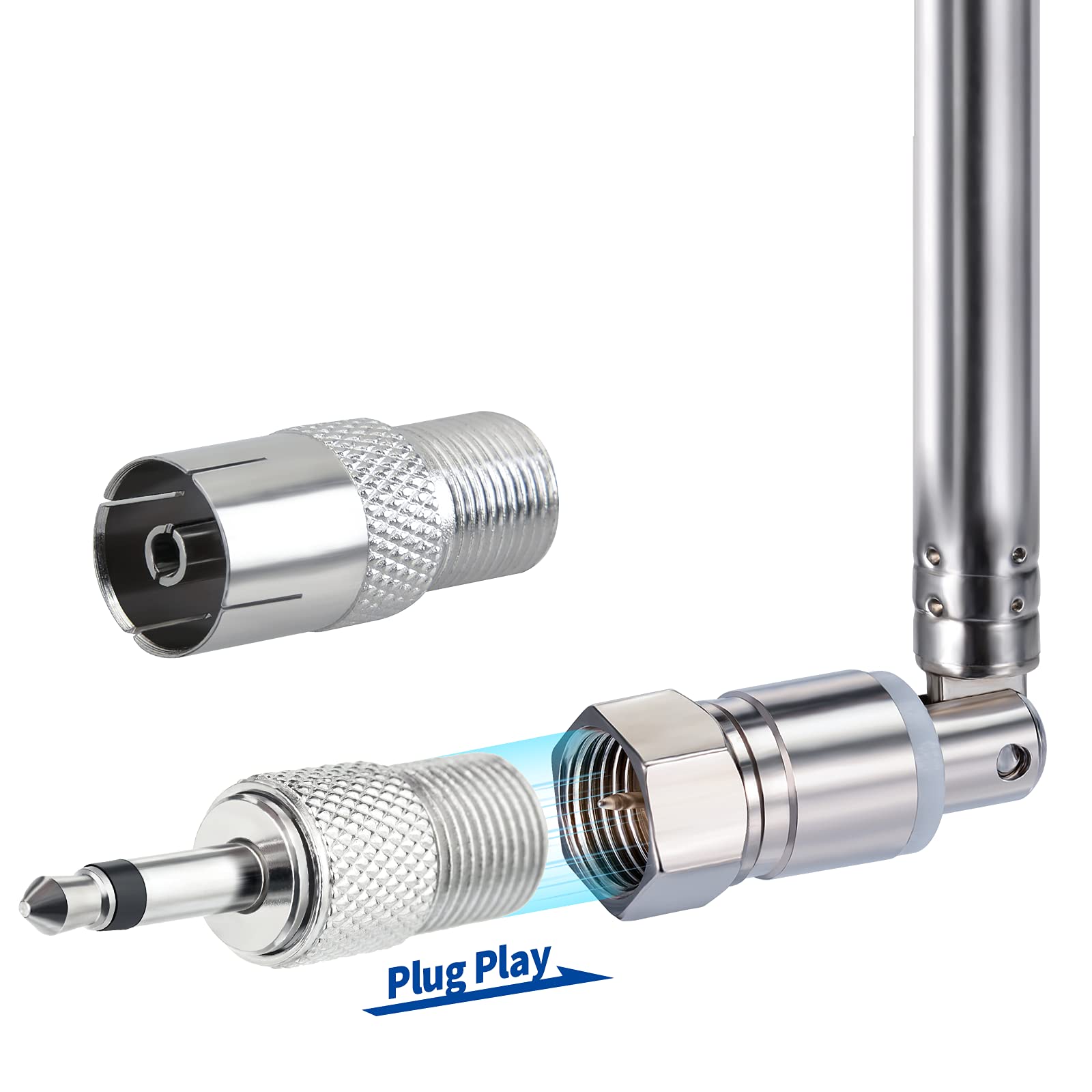 Bingfu 115cm 75 Ohm Telescopic FM Radio Antenna - High Fidelity Dab Antenna for Portable Radios, Tuners & Receivers - Compatible with Philips, Tivoli, Panasonic, Pioneer, Onkyo, Denon - Perfect for Home, Office & Car Audio Systems