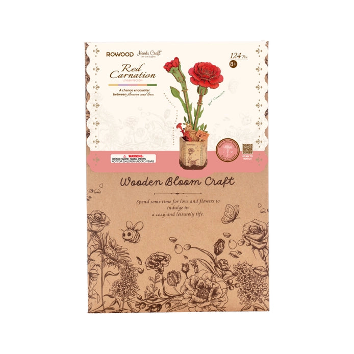 3D Wooden Flower Puzzle Kit - DIY Red Carnation Model for Adults & Teens - Home Decor, Gift Idea, Relaxing Craft Project for Stress Relief & Mindfulness