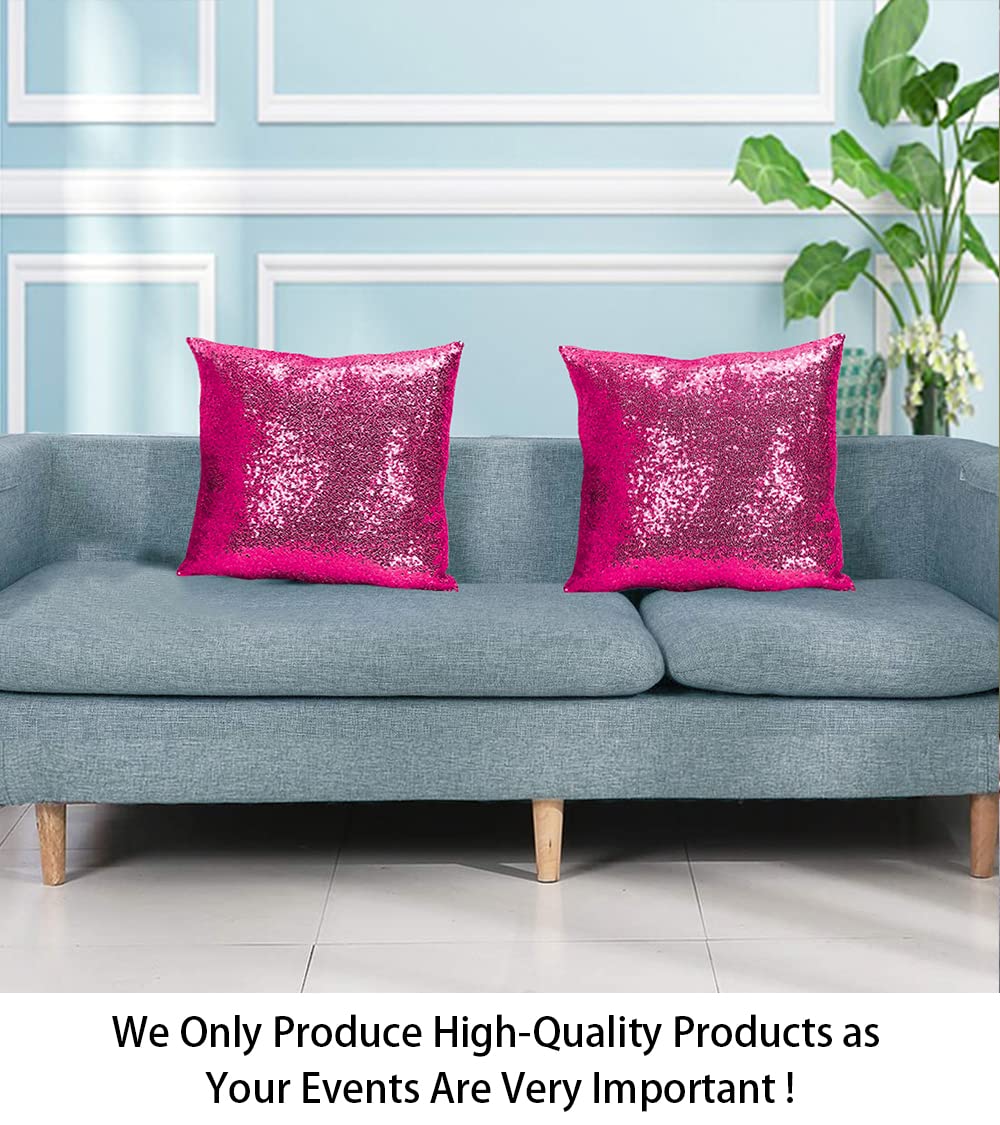 ShinyBeauty 24x24 Inch Sequin Pillow Covers - Pack of 2 Hot Pink Decorative Throw Pillow Cases for Sofa, Bed & Couch - Soft Reversible Sequined Cushion Covers for Home Decor, Living Room & Bedroom