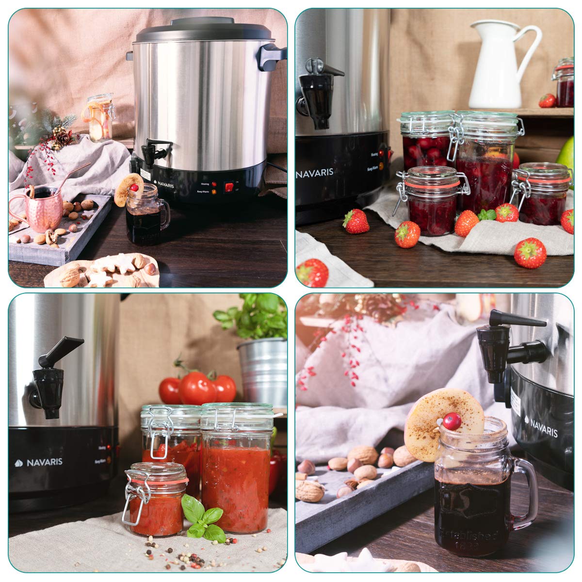 Electric Navaris 27L Jar Sterilizer - Stainless Steel Hot Wine Machine & Beverage Dispenser with Timer - Perfect for Home Brewing, Canning, and Party Drinks