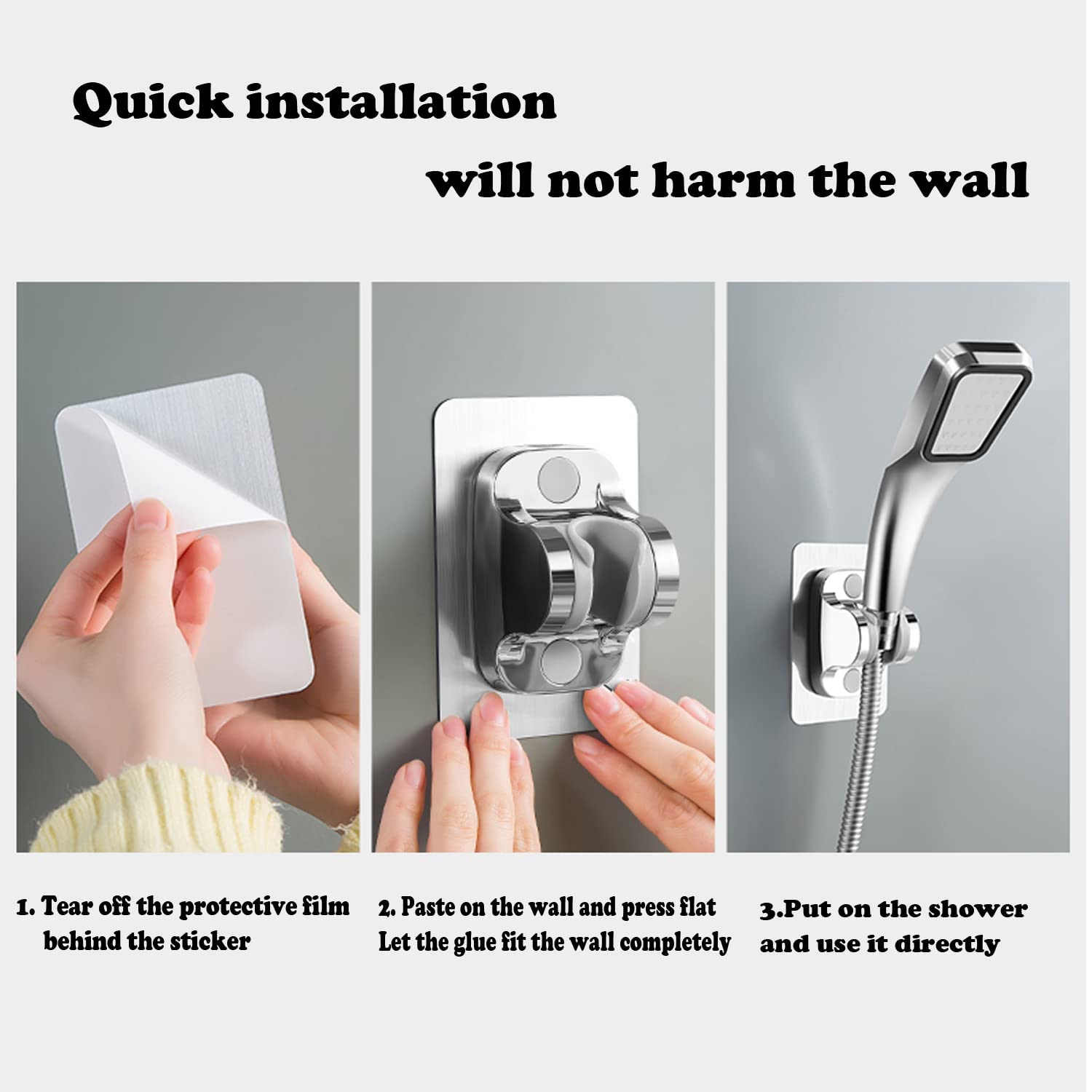 DASITON Heavy Duty Wall Mount Shower Head Holder - Strong Adhesive & Waterproof Shower Bracket for RV, Kids Bathroom, Home Use - Perfect for Handheld Showerheads in Small Spaces