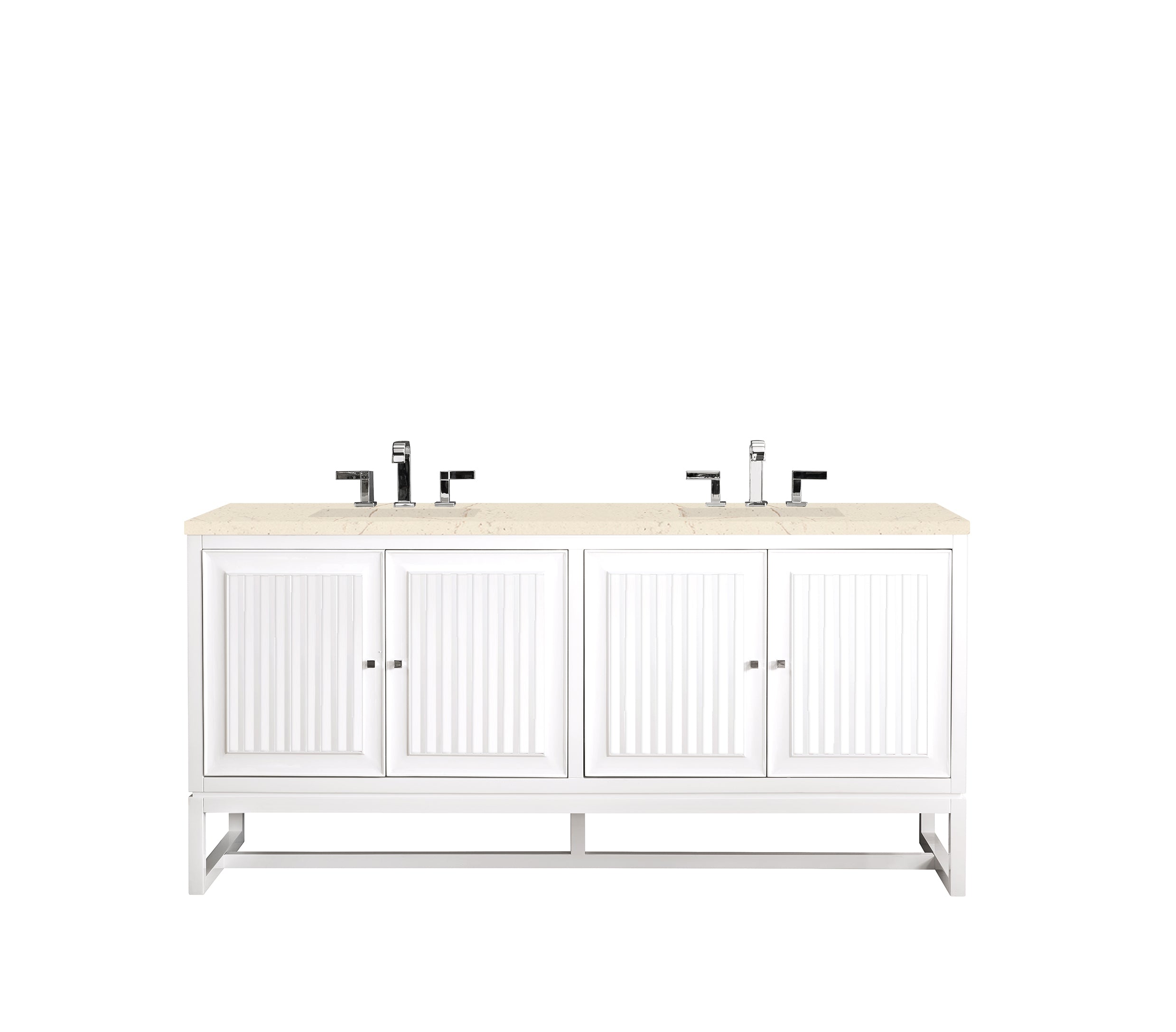 Athens 72 Inch Double Vanity Cabinet with Marble Top - Glossy White Bathroom Vanity with 3CM Eternal Marfil Countertop | Perfect for Master Bathroom, Guest Bath & Modern Home Decor