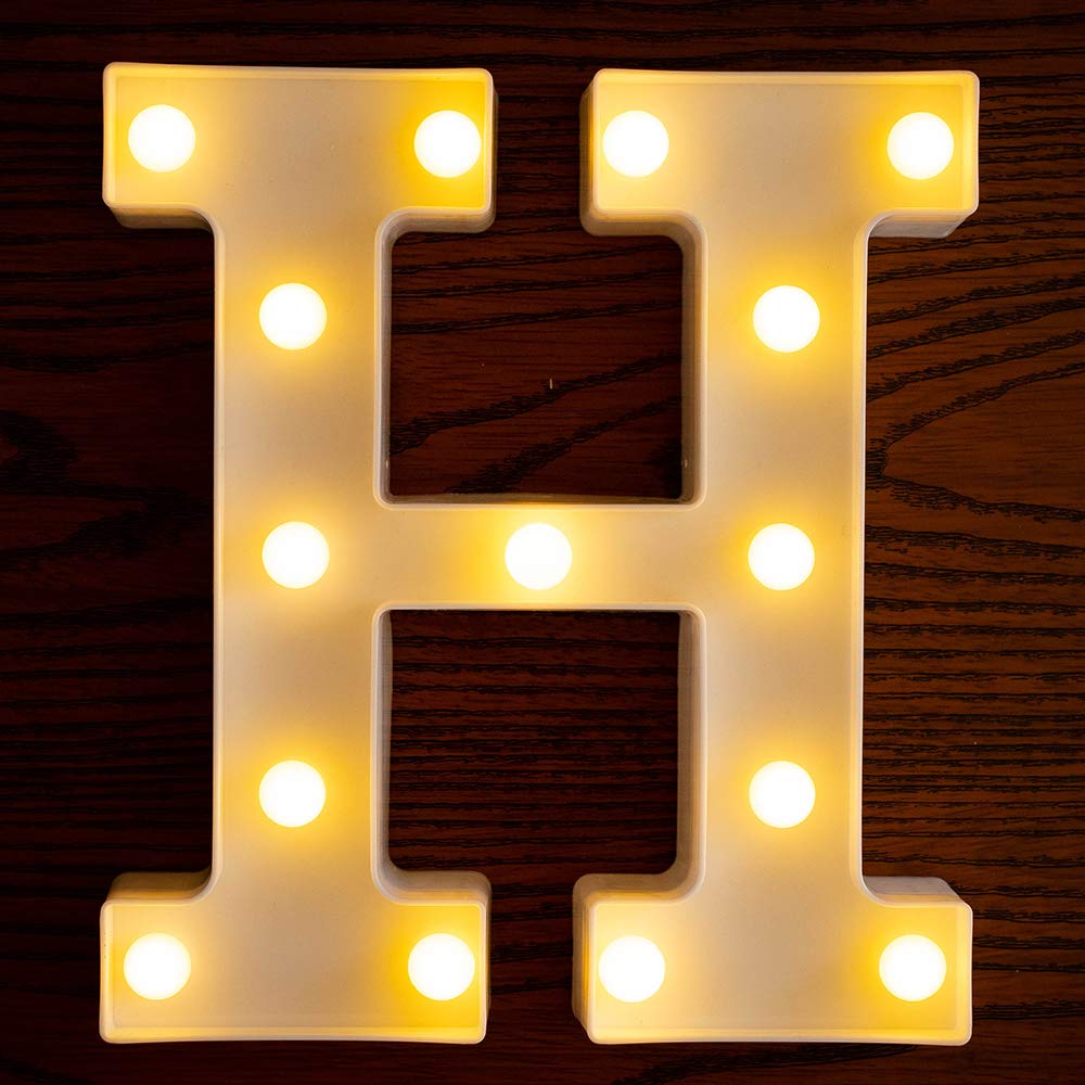 LED Light Up Letters Sign - Battery Powered Alphabet Lights for Wedding, Birthday, Party & Christmas Decor - Perfect for Home, Bar, Nursery & Night Light (H)