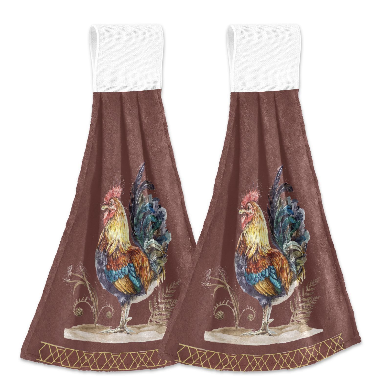 Boccsty Rooster Sunflower Hanging Kitchen Towels Set of 2 - Absorbent Hand & Dish Towels for Bathroom, Kitchen - Farmhouse Decor, Housewarming Gift, Tea Towels for Rustic Home & Country Style Decor