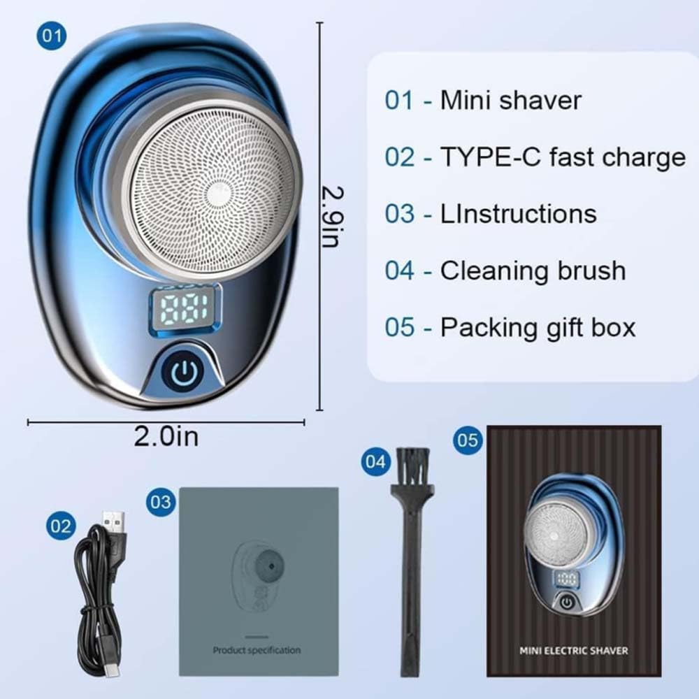 Pyrinov Rechargeable Waterproof Electric Shaver for Men - Multifunctional Mini Portable Trimmer with LED Display | Perfect for Travel, Gym & Daily Grooming (Blue)