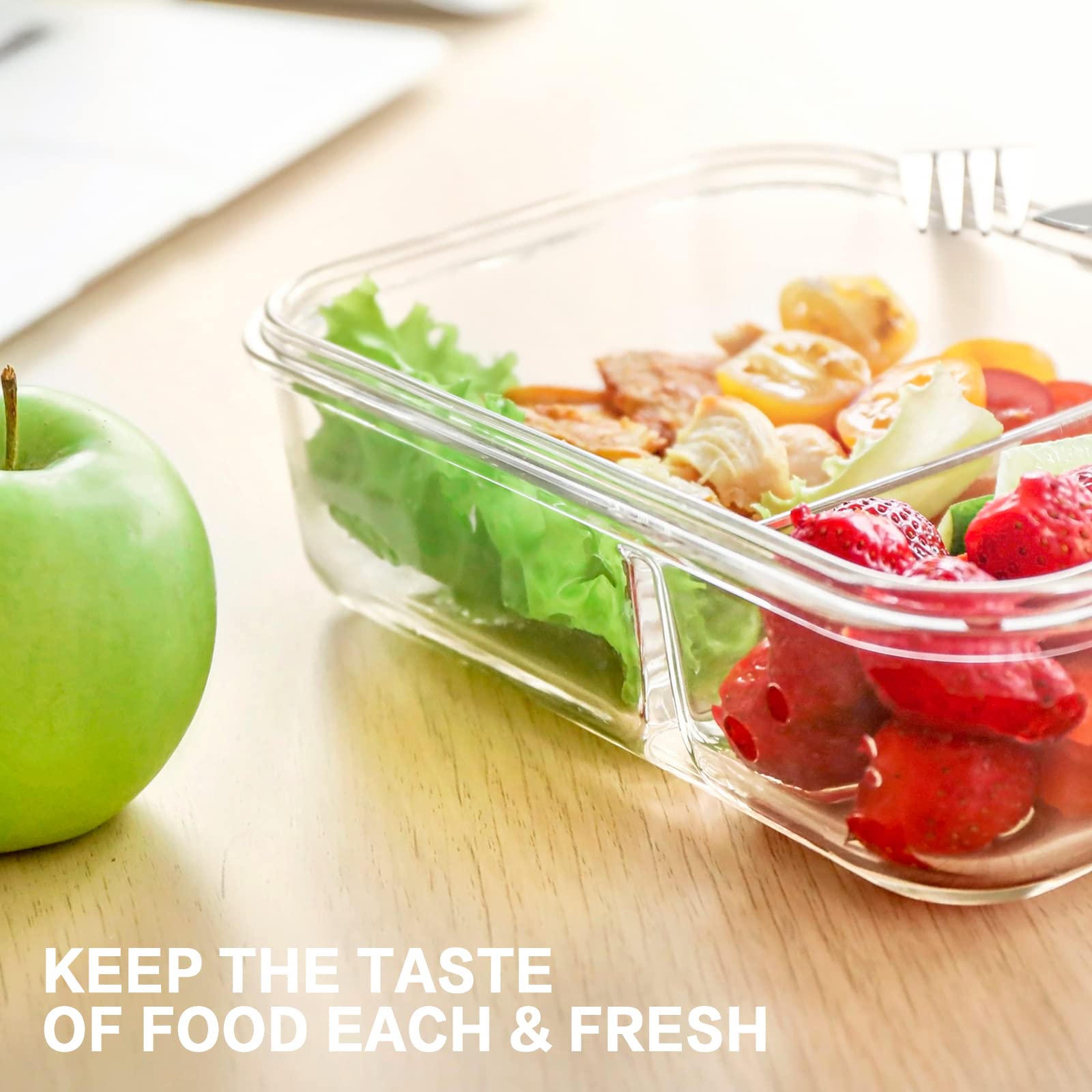 Bayco 10-Pack Glass Meal Prep Containers with 2 Compartments - Airtight BPA-Free Food Storage Containers & Leak Proof Lunch Bento Boxes (10 Lids + 10 Containers, Grey) - Perfect for Meal Prepping, Office Lunches & Healthy Eating On-The-Go