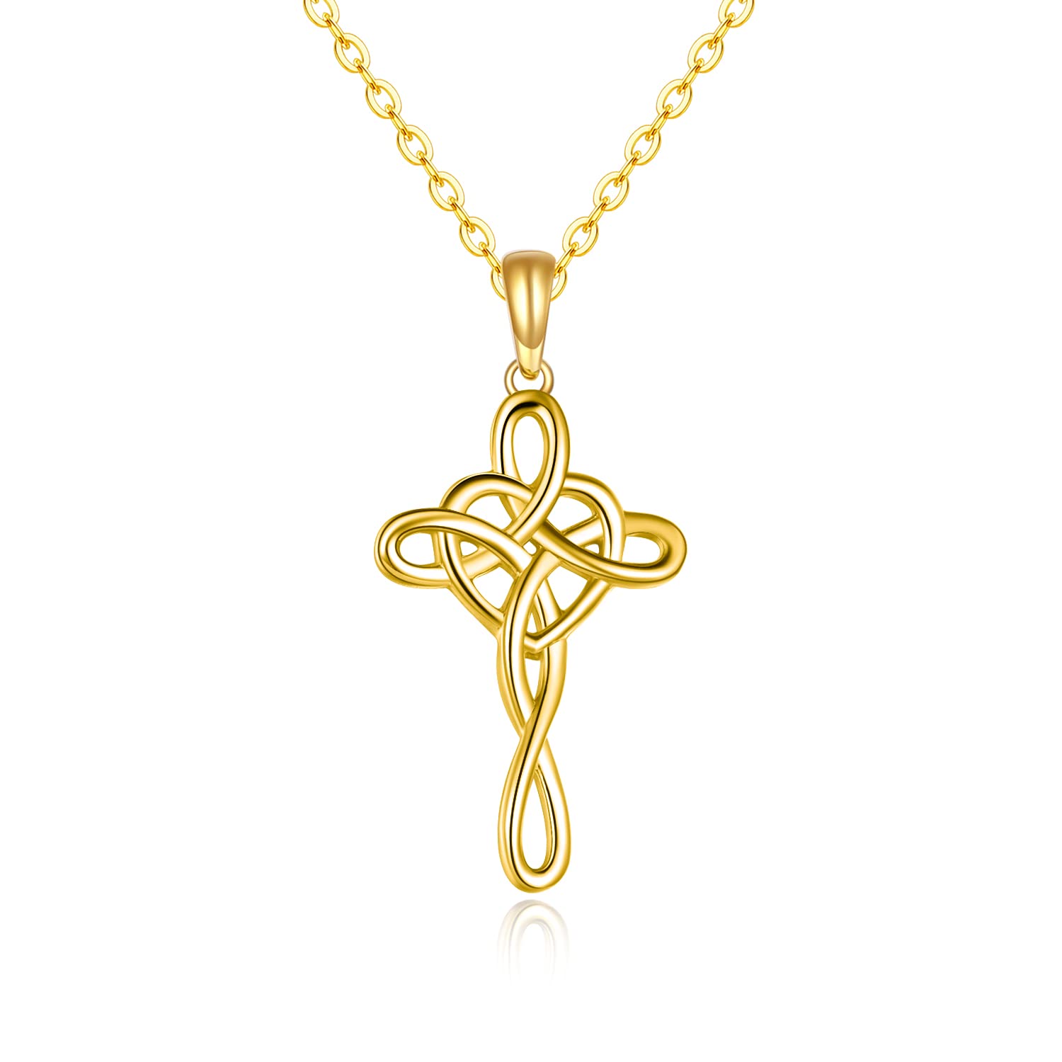 KECHO Celtic Knot Cross Pendant Necklace - 14K Yellow Gold Infinity Love Heart Jewelry for Women & Girls - Elegant Gift for Anniversary, Birthday & Valentine's Day - Perfect for Weddings, Parties & Special Occasions