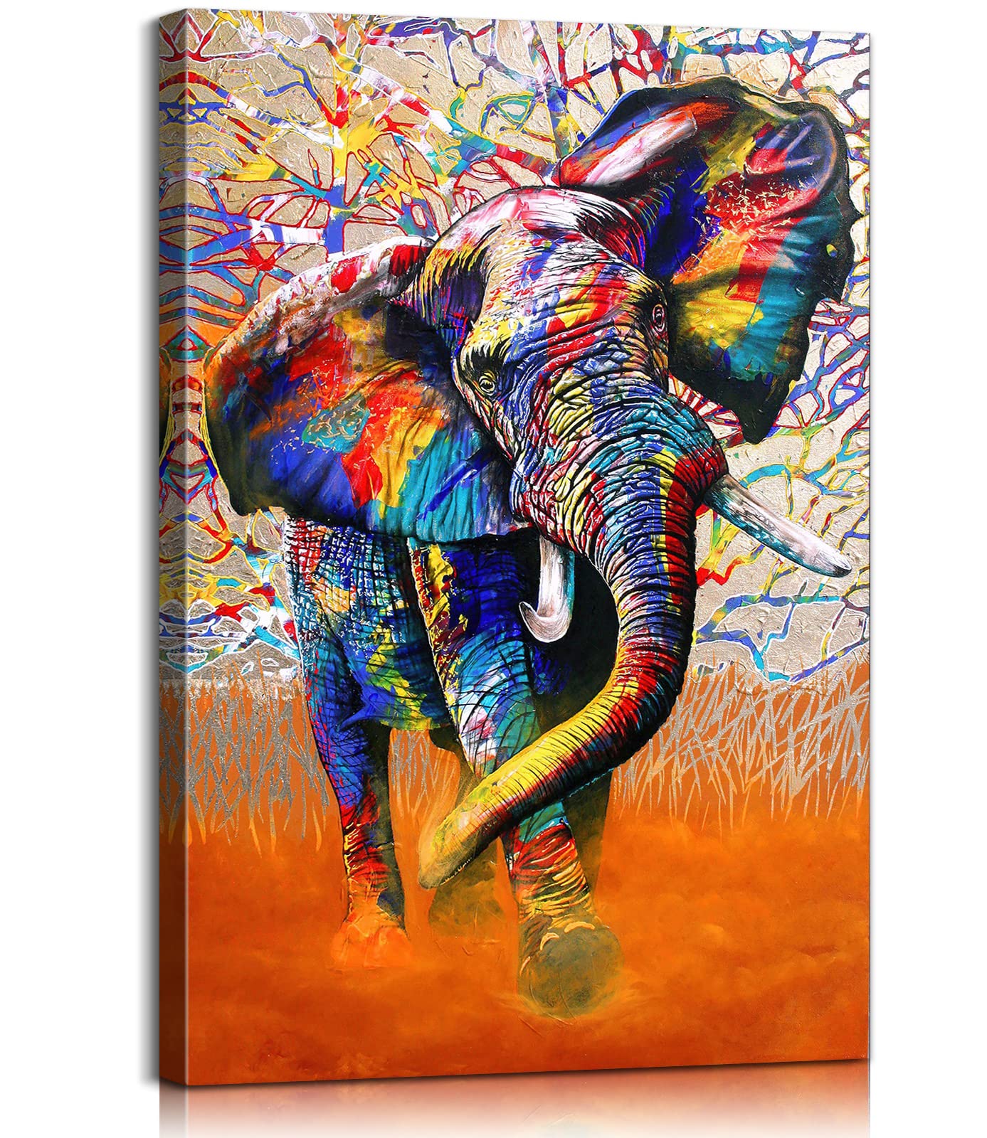 Colorful Elephant Graffiti Canvas Wall Art - Street Art Pop Decor for Living Room & Bedroom - 16x24 Inch Modern Animal Wall Poster - Perfect for Urban Home Decor & Gift Giving